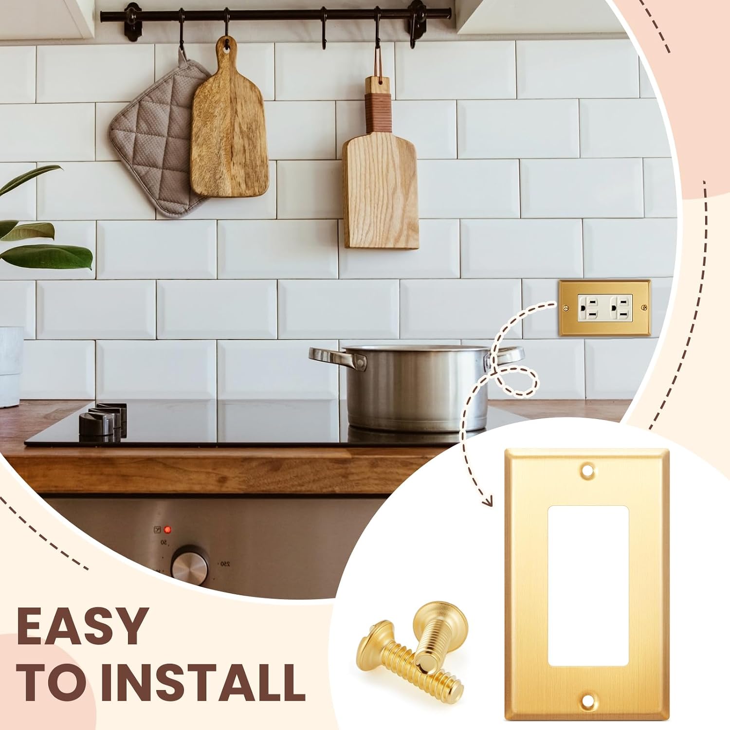 Zonon 8 Pack Gold Outlet Covers 4.50" x 2.76" Single Receptacle Wallplate Rocker Covers Brass Metal Brushed Decorative