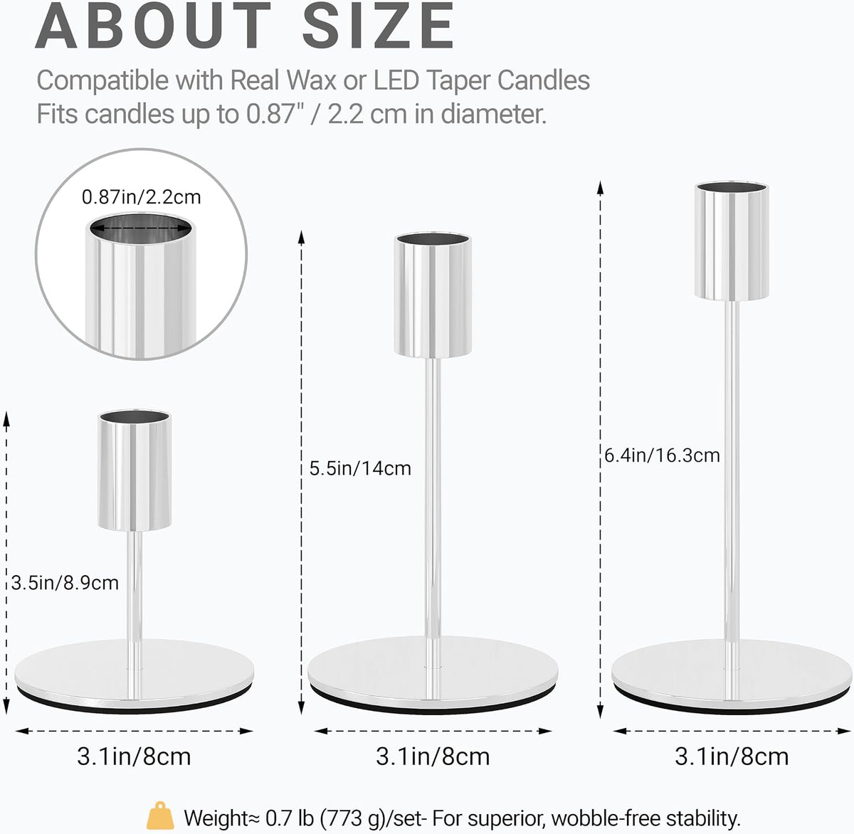 zeochyni Silver Candlestick Holders Set of 24 for Wedding Party Decoe | Metal Taper Candle Holders Bulks in 3 Heights