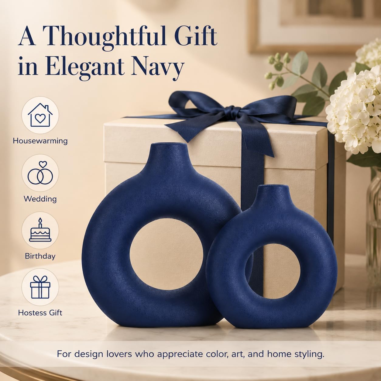 Navy Ceramics Vase / Blue / Set of 2