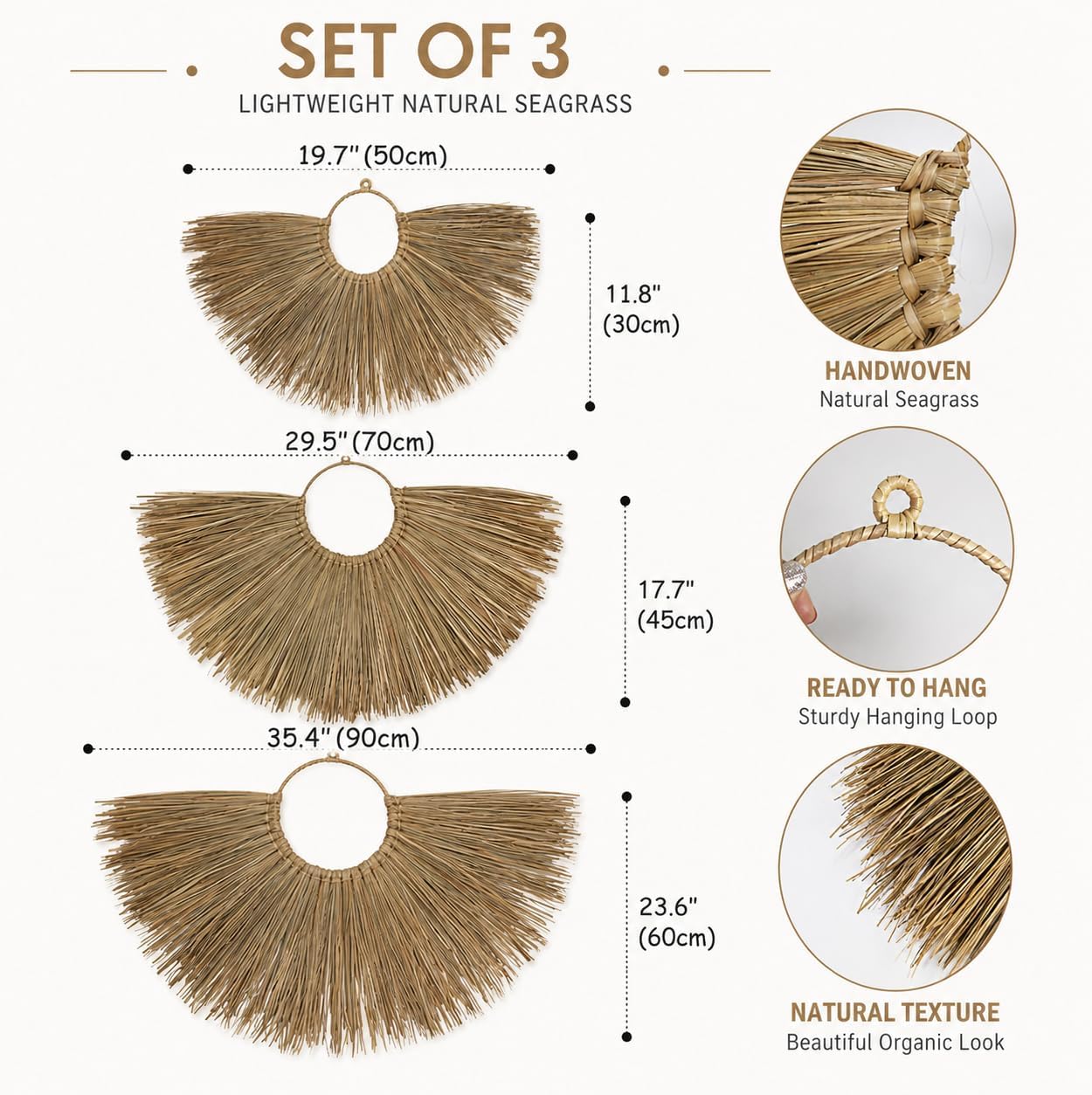 Woven Seagrass Fan Wall Decor / Set of 3
