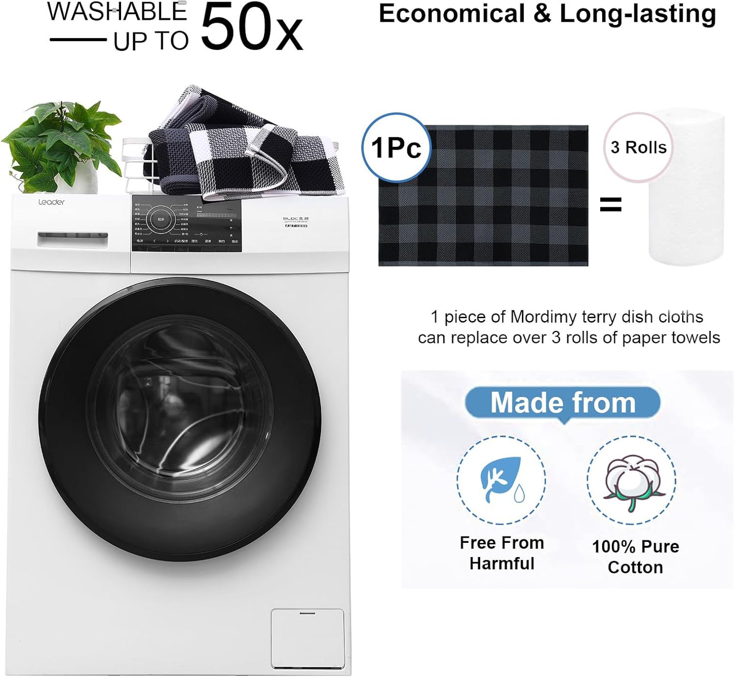 Mordimy 100% Cotton Waffle Weave Kitchen Towels, 20 x 28 Inches, Super Soft and Absorbent Buffalo Check Large Dish