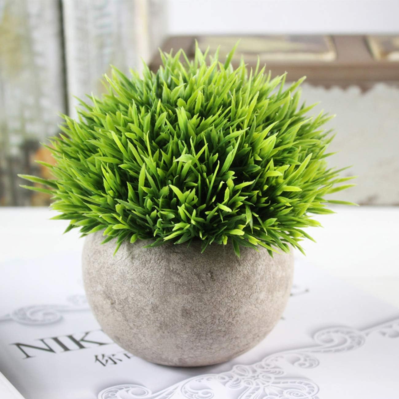 Mini Plastic Artificial Plants Grass in Pot/Small Artificial Faux Greenery/Mini Plants / Set of 4