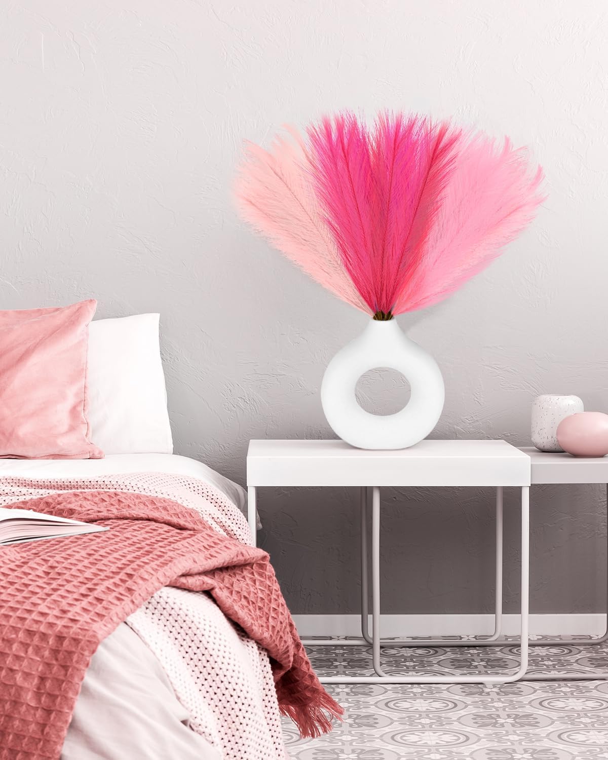 Hot Short Artificial Pompous Grass Fluffy Fake Pompas Grass Branches / 21.7 Inch / Pink / Set of 48