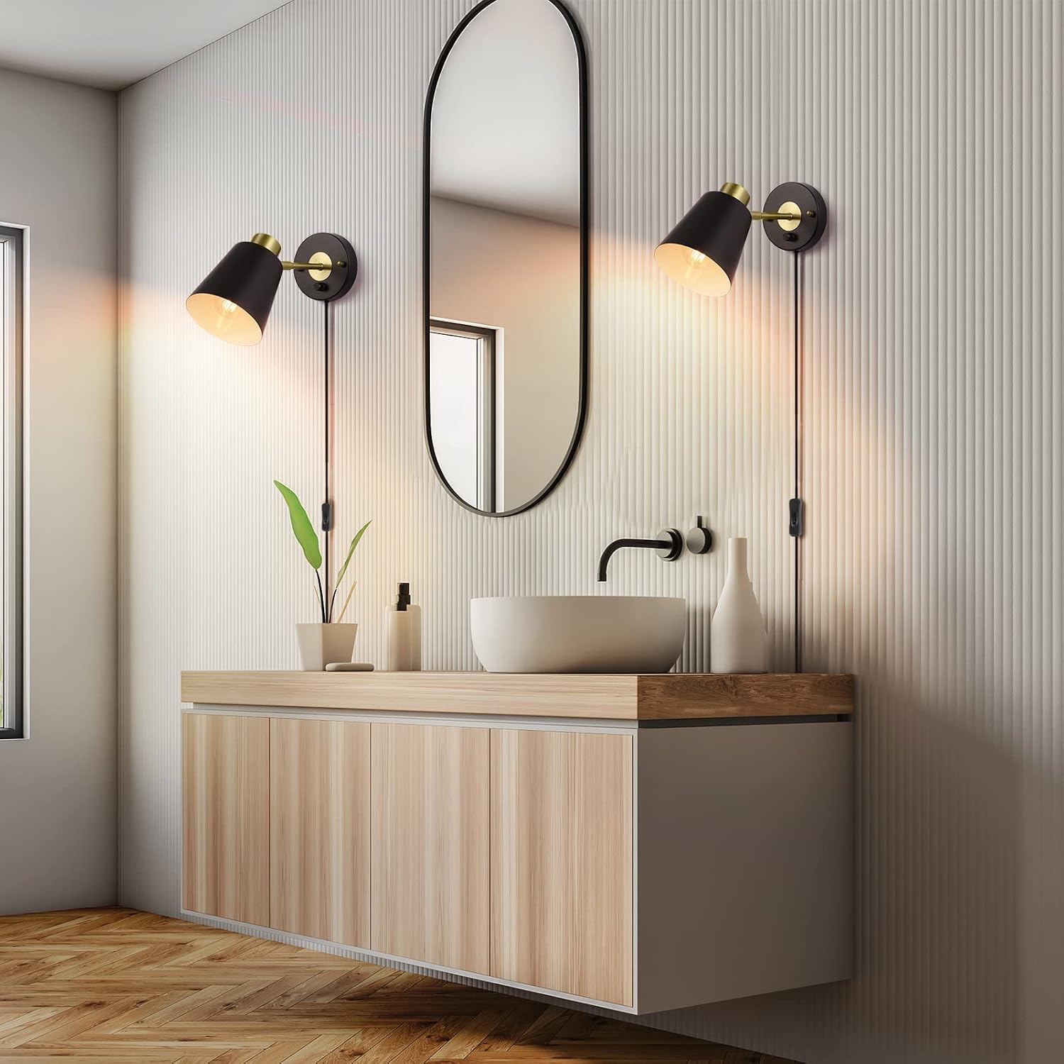 VATONI Wall Sconce Plug in, Dimmable Wall Sconces Adjustable Wall Lights with Plug in Cord and Dimmer On/Off Rotary