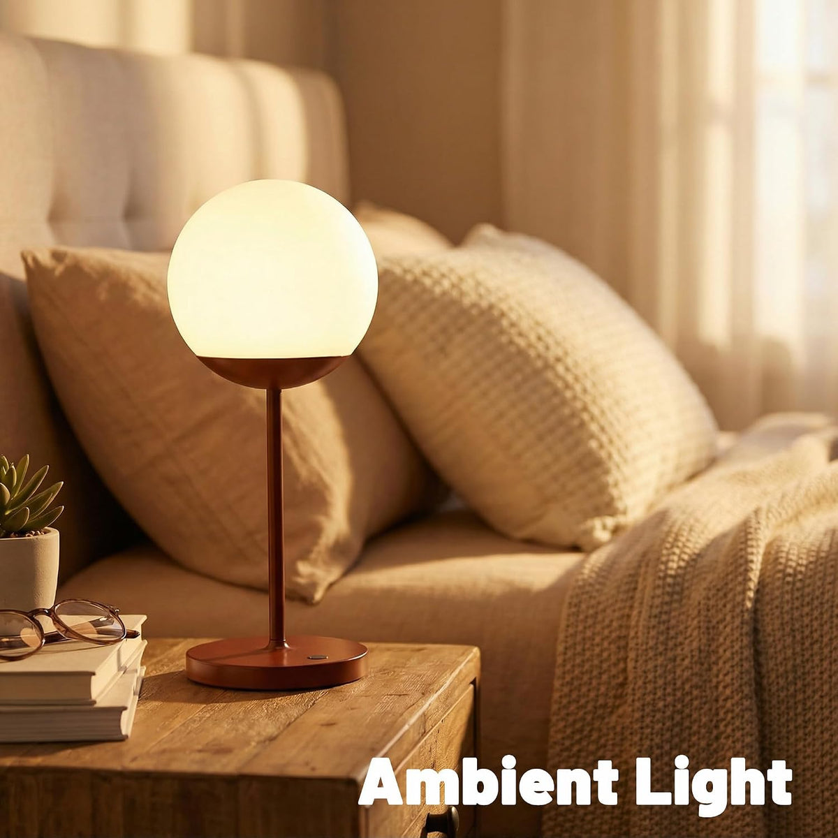 WEILAILUX Shower Lamp Waterproof, Cordless Globe Table Lamp Gold Mini | Original Design, Portable Rechargeable, Touch