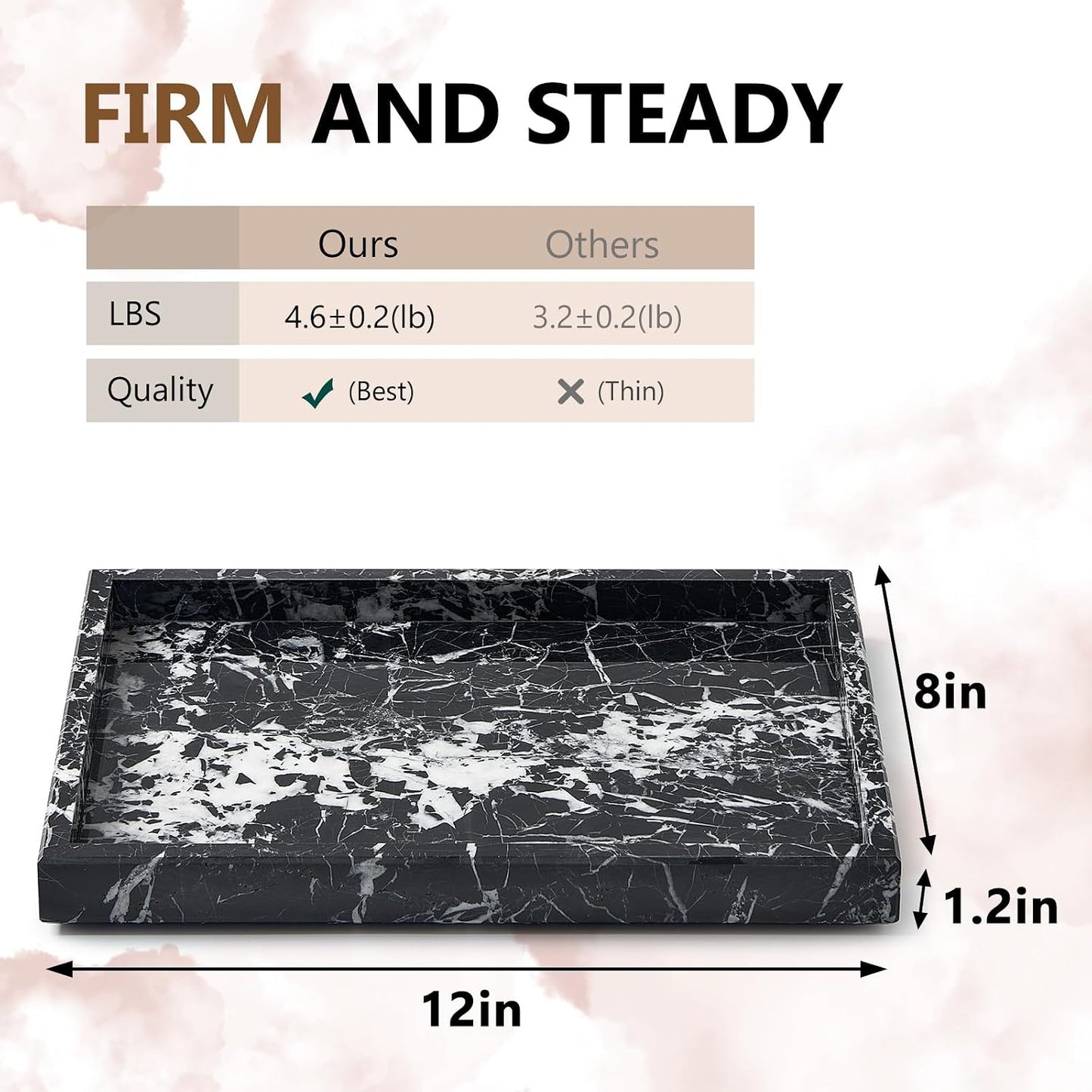 Real Natural Marble Tray / Black / 12 x 8 x 1.2