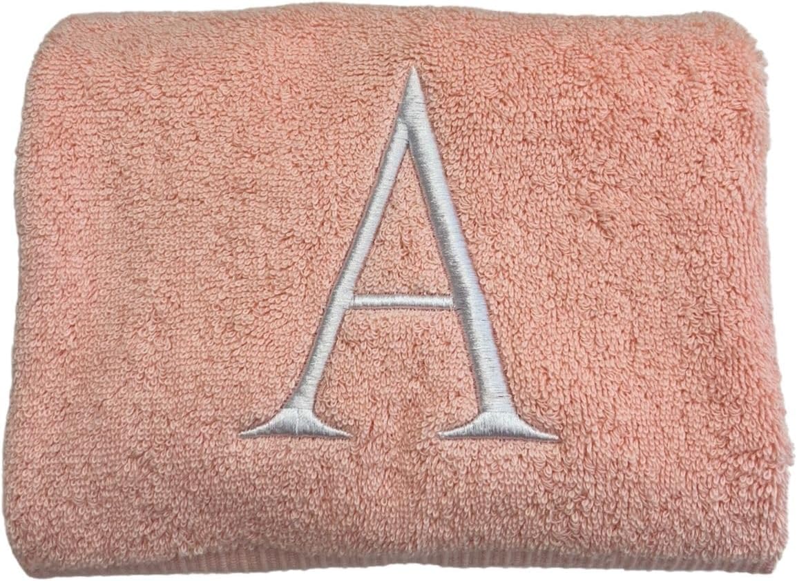 Pink with White Monogrammed Hand Towels for Bathroom - Set of 2 Letter R | Luxury Hotel Quality Initial Towels For