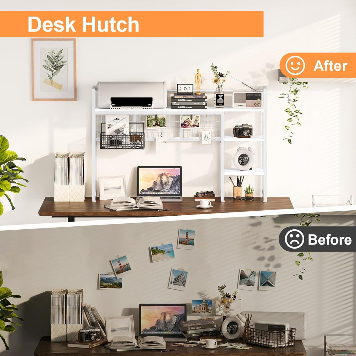 Snughome Desk Shelf, 44.9" Desktop Organizer Shelf, Desk Hutch for Computer Monitor, 4 Tier Desk Display Rack with