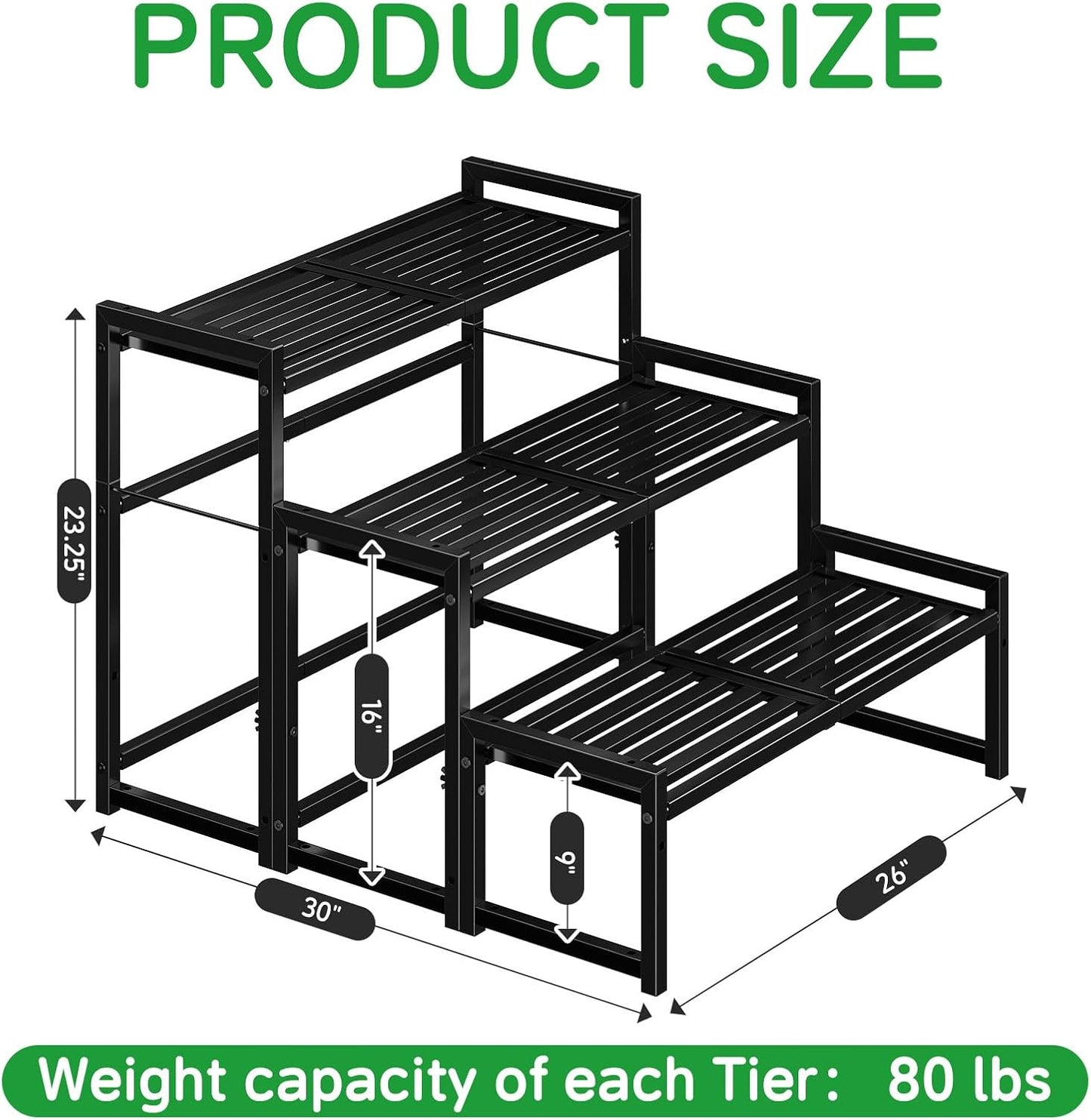 Ekisemio 3-Tier Metal Plant Stand, Heavy Duty Waterproof Indoor Outdoor Stackable Shelf, Tall Flower Pot Holder &