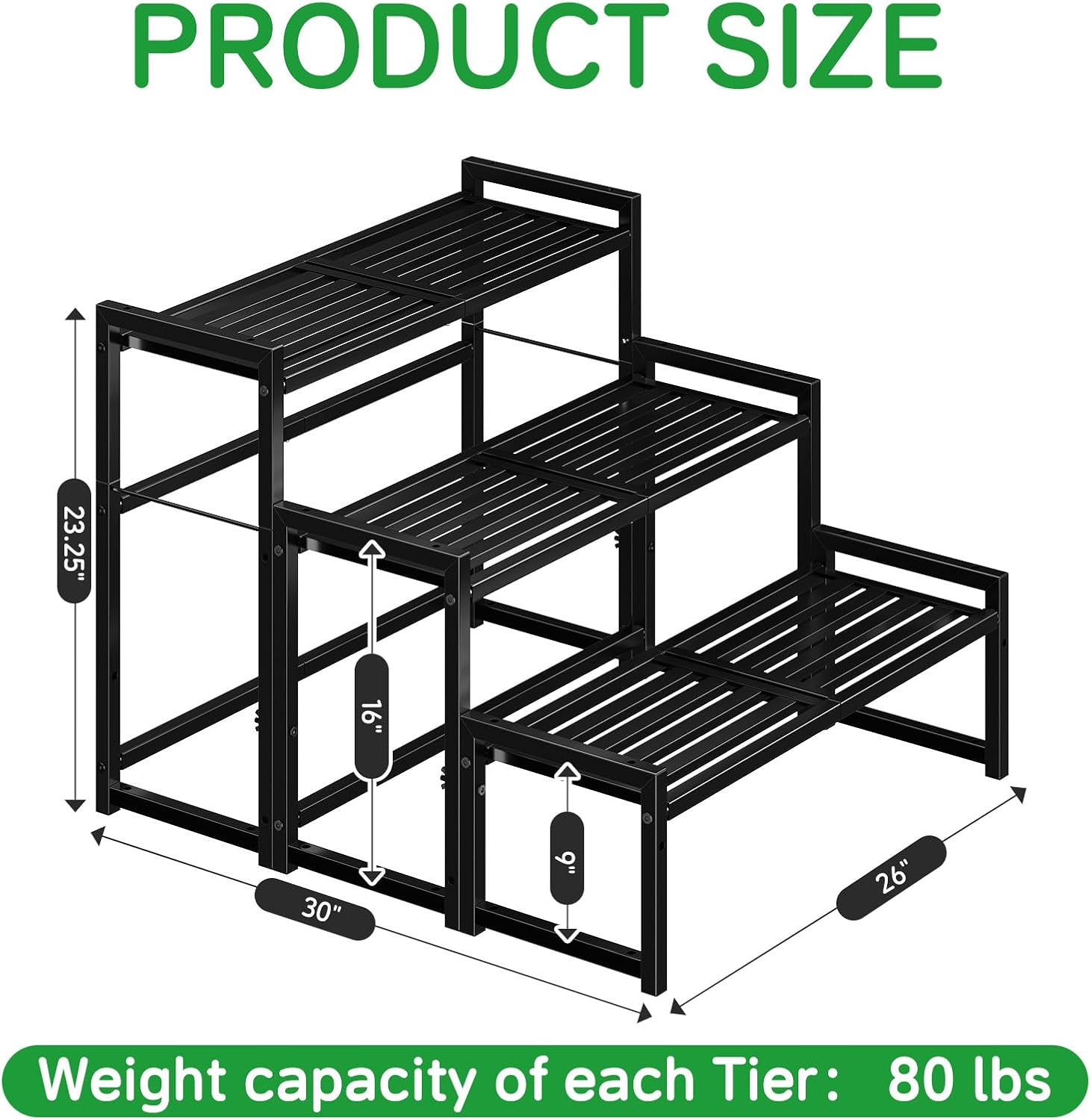 Ekisemio 3-Tier Metal Plant Stand, Heavy Duty Waterproof Indoor Outdoor Stackable Shelf, Tall Flower Pot Holder &