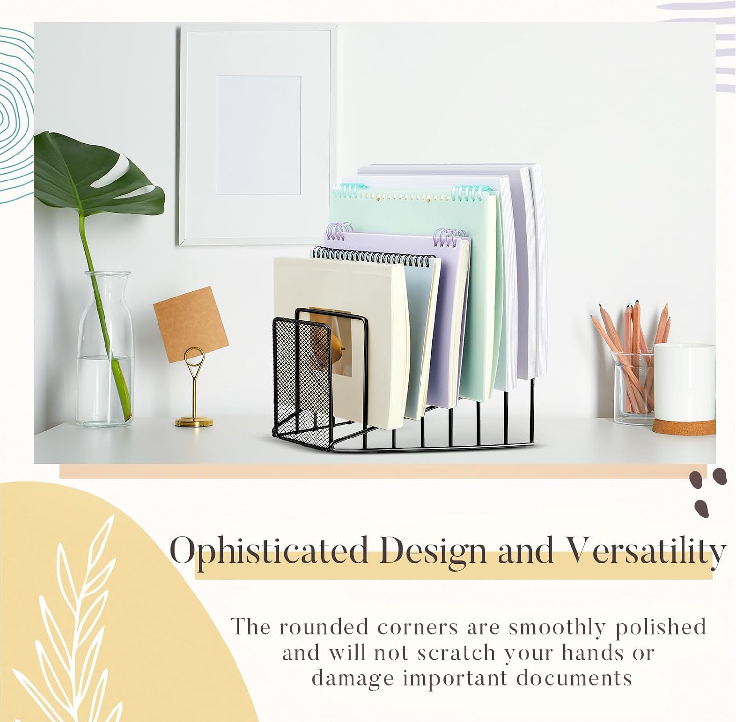 2 Pcs 7 Section Wire File Organizer for Desk, Metal Mesh Incline File Holder, Letter & Magazine Folder Rack, Desktop