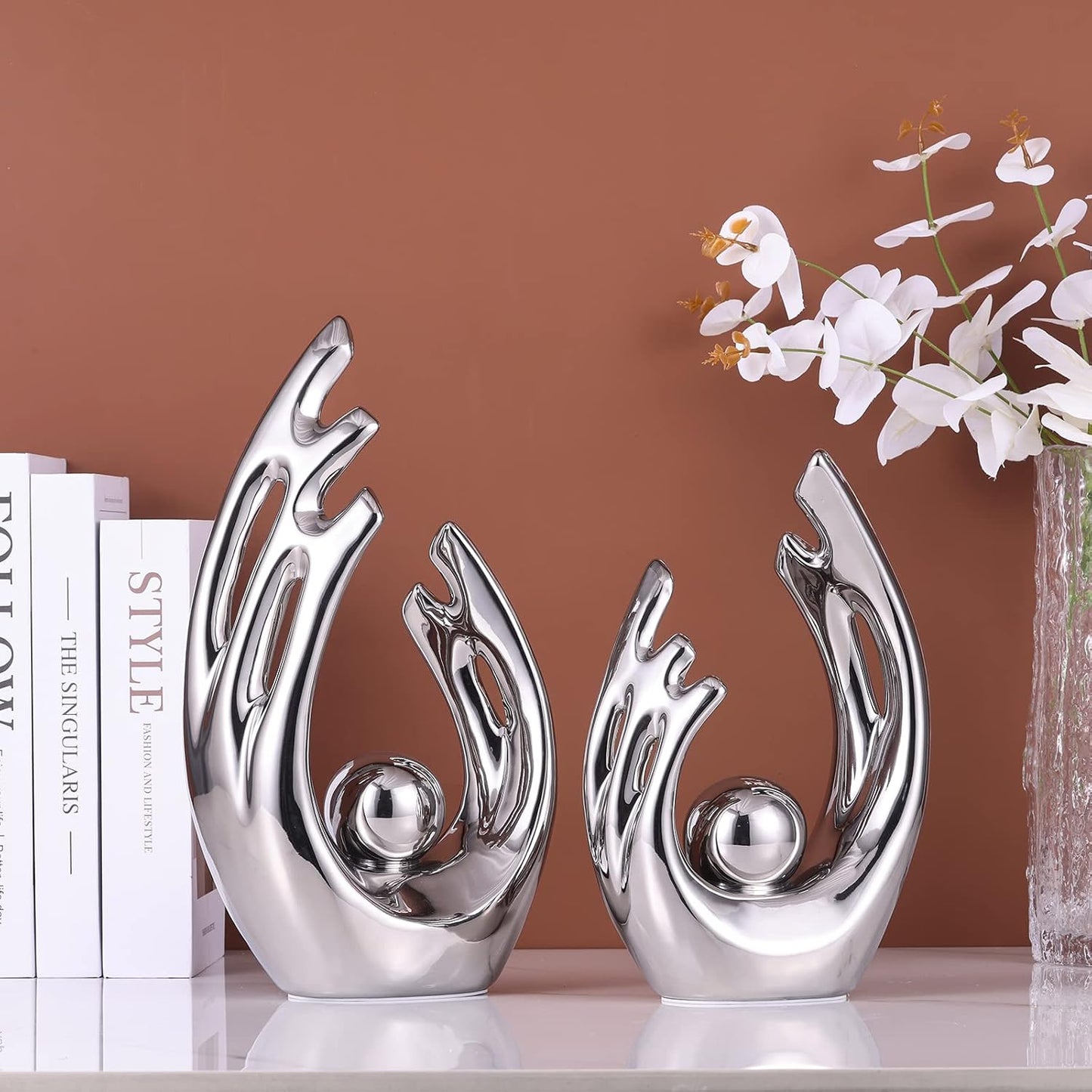 Abstract Art Ceramic Statue / Silver / Small