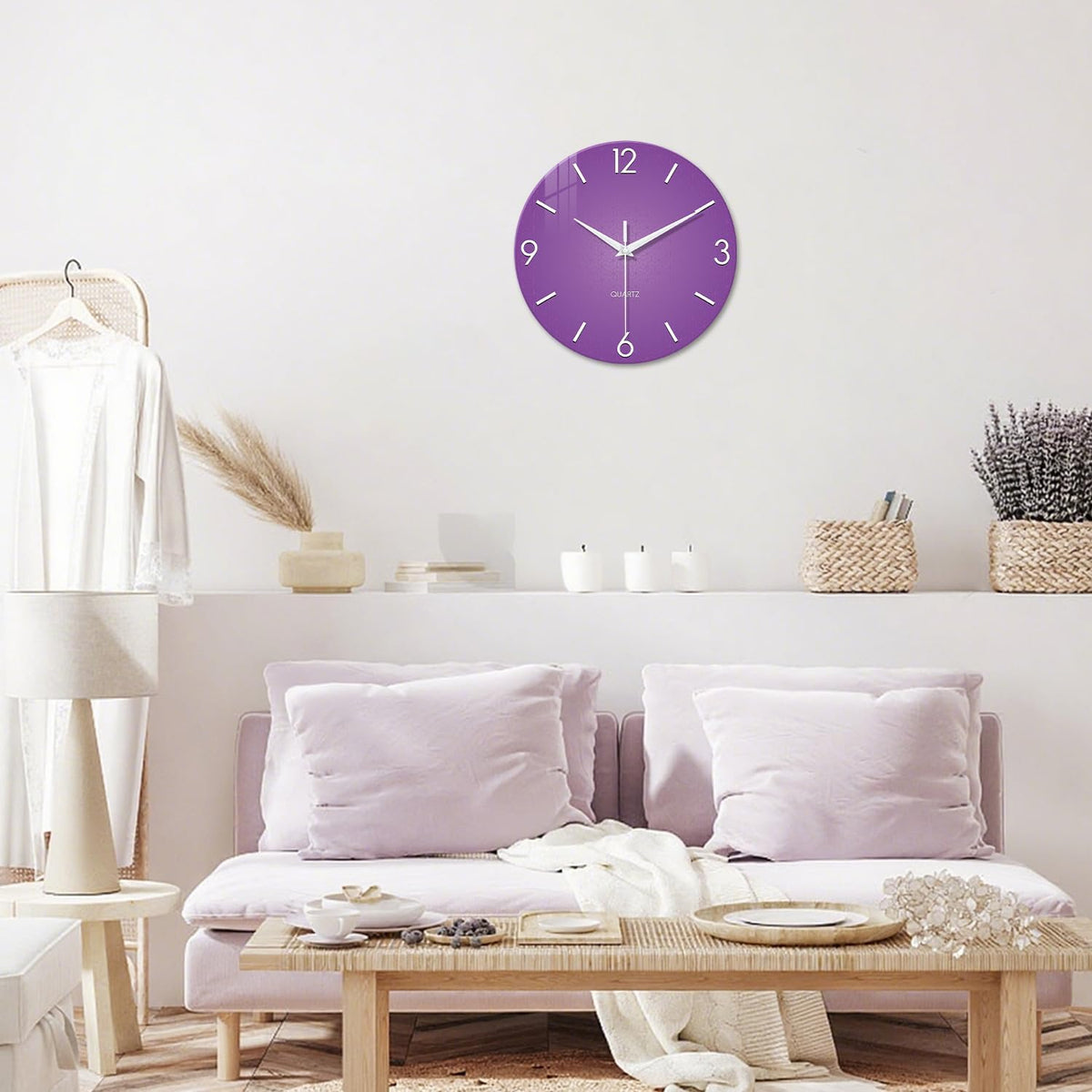 XFM Purple Wall Clock for Girls Women Bedroom 16 Inch | Silent Non-Ticking Battery Operated Modern Minimalist