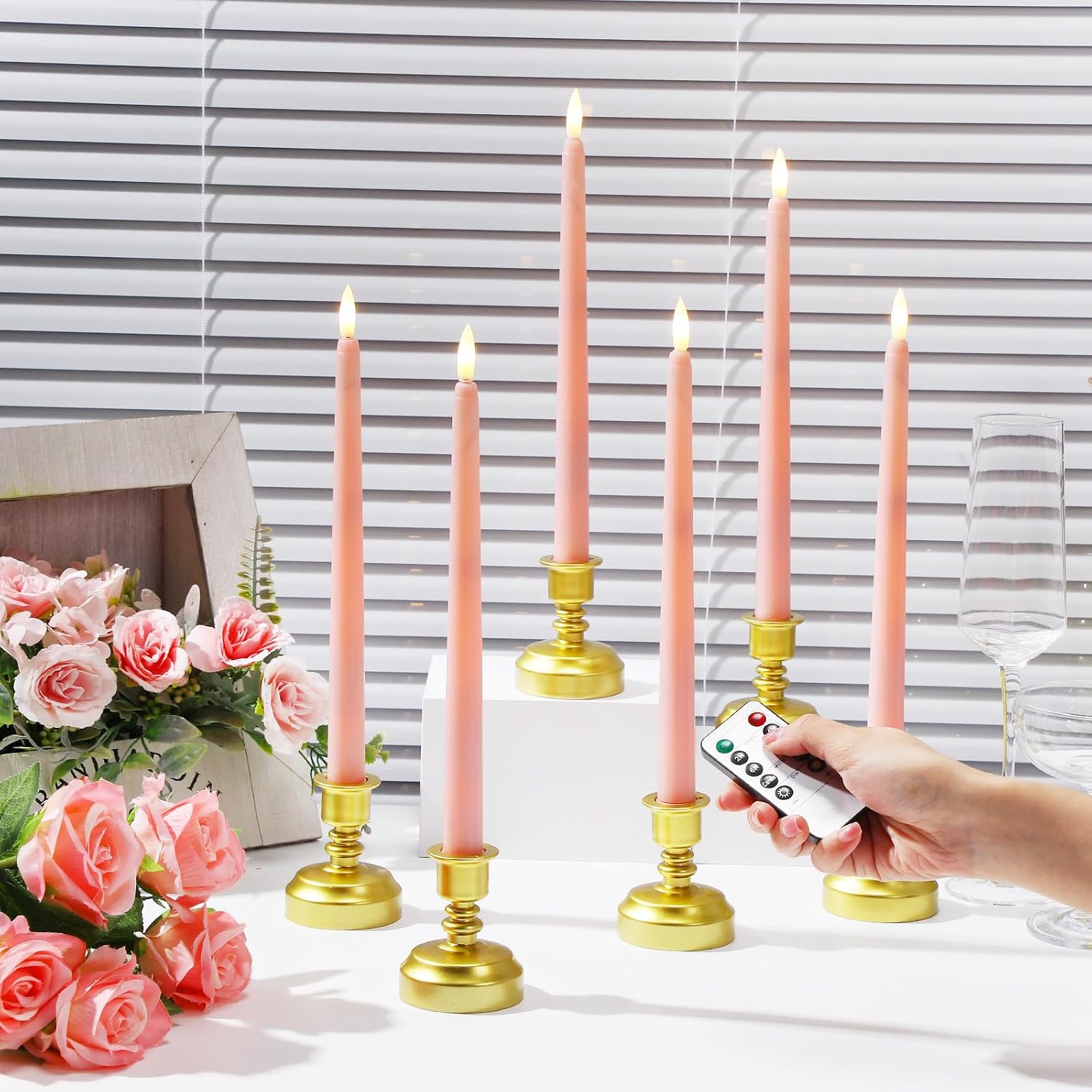 Fumete 24 Pack Flameless Taper Candles with Remote Control and Timer Flickering LED Taper Candles Realistic 3D Flame
