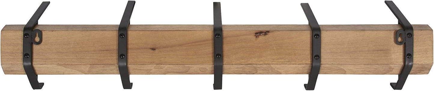 Kate and Laurel Rossmore Farmhouse 5-Hook Wall Hanging Coat Rack, Natural Rustic Wood, Modern Hanging Rack for Coats
