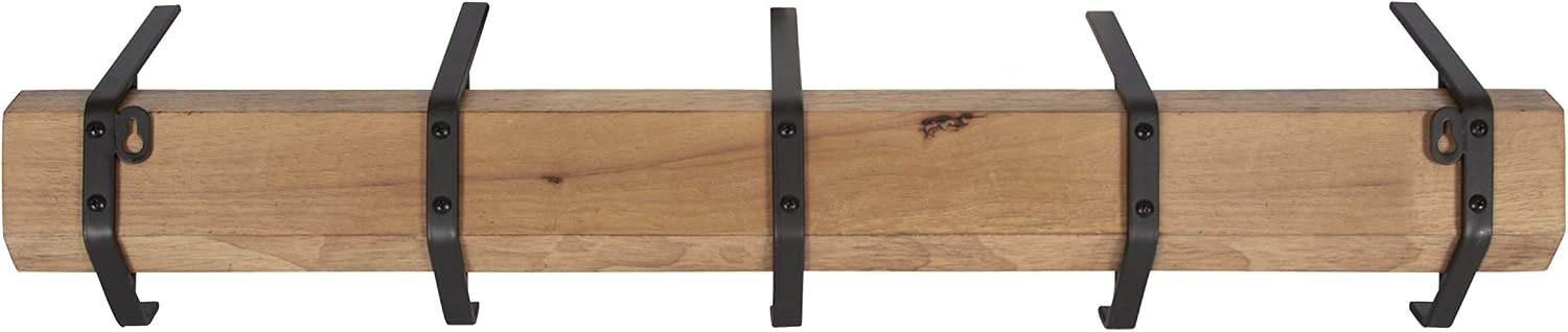 Kate and Laurel Rossmore Farmhouse 5-Hook Wall Hanging Coat Rack, Natural Rustic Wood, Modern Hanging Rack for Coats