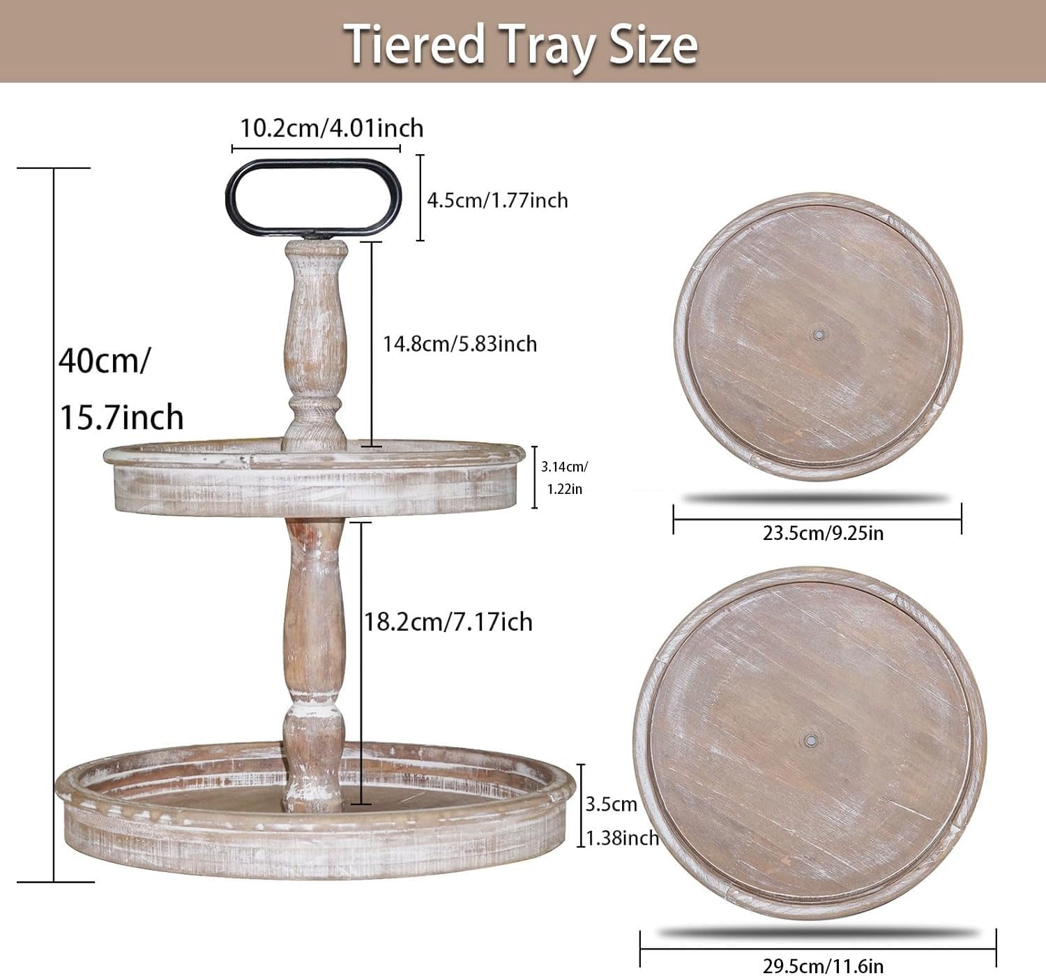 Two Tiered Tray Stand Rustic Decor Farmhouse 2 Tiered Tray Serving Tray Seasonal & / Brown / 15.7