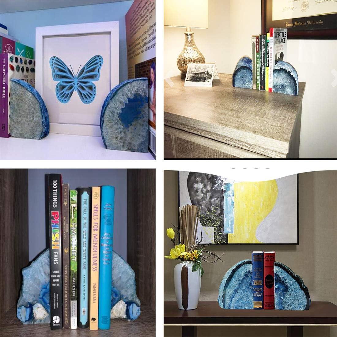1 Pair Dyed blue crystal Book ends Book / 2-3LBS. / Blue Dyed