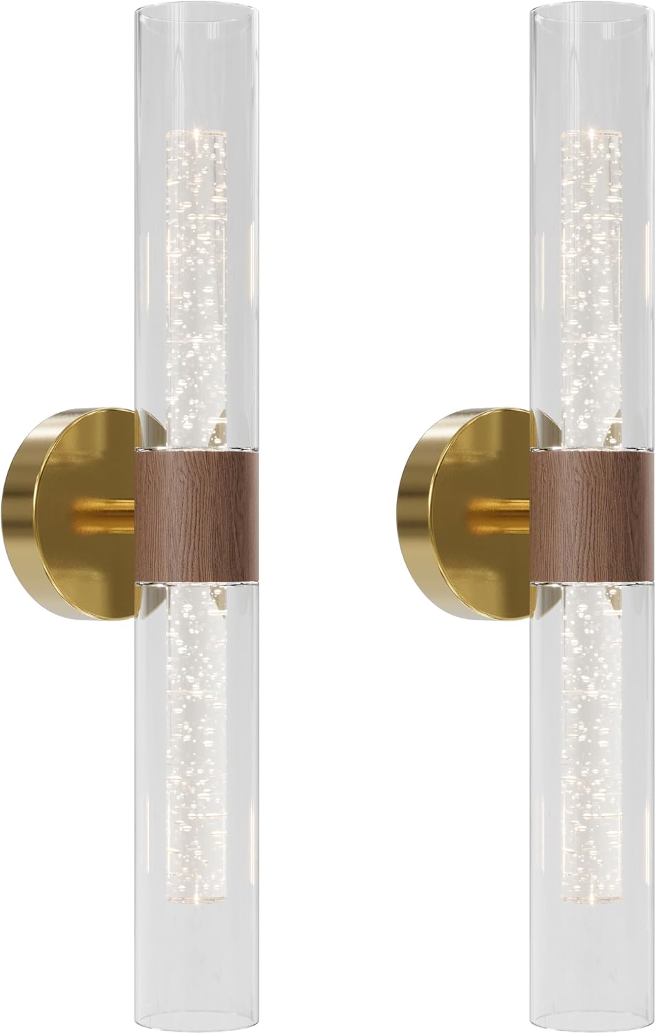 Gold Walnut Wall Sconces Battery Operated with Remote, 21.5 Inch 3CCT | Rechargeable Wall Sconce with Timer, Dimmable