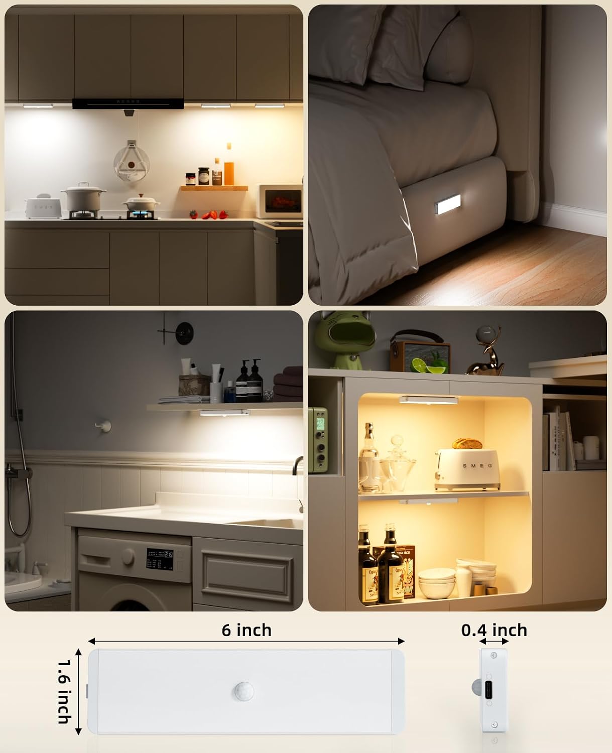 LED Closet Light with Charging Station, 5 Pcs Dimmer Rechargeable Motion Sensor Under Cabinet Lighting with Remote