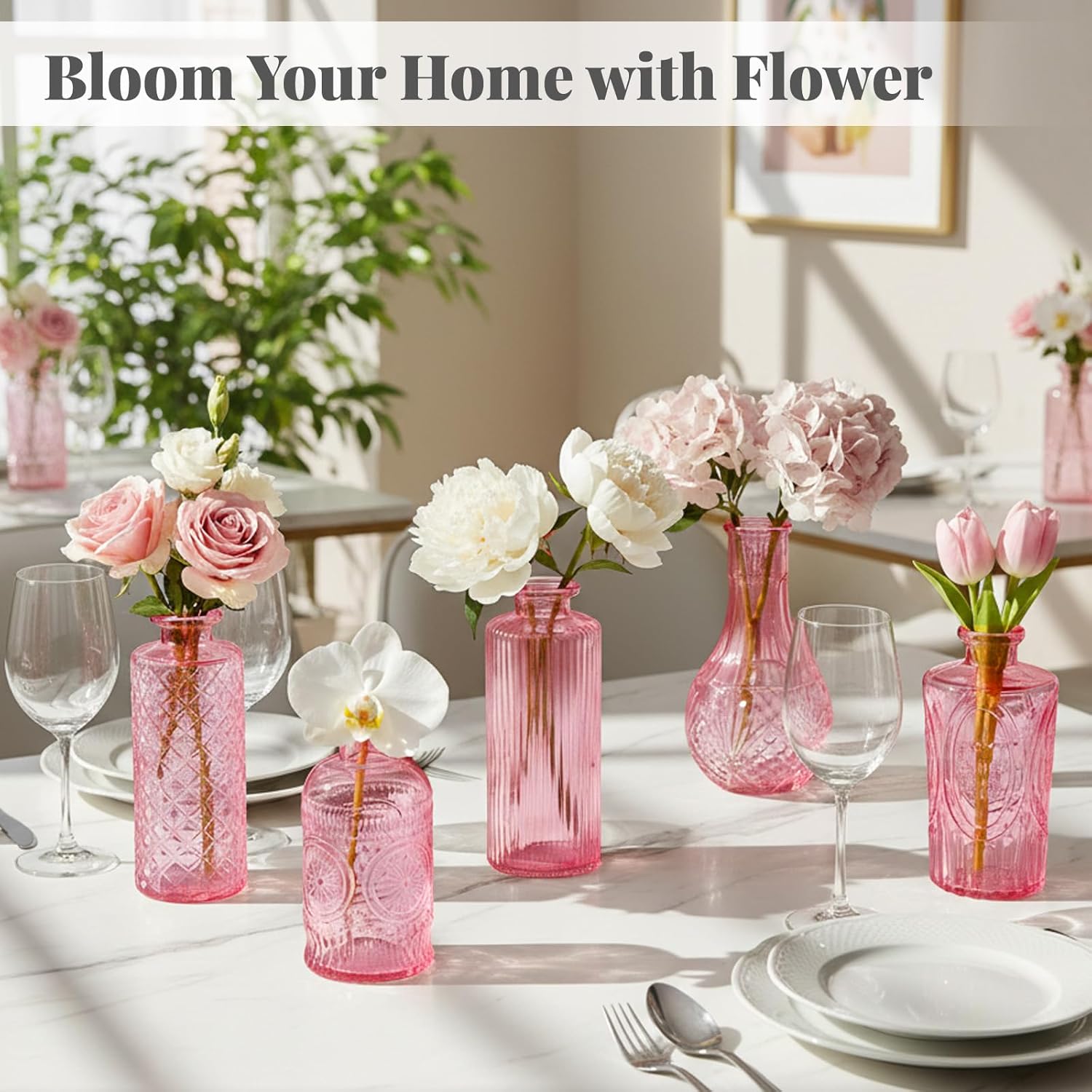 Glass Vase / Flower Vases / Pink / Set of 12