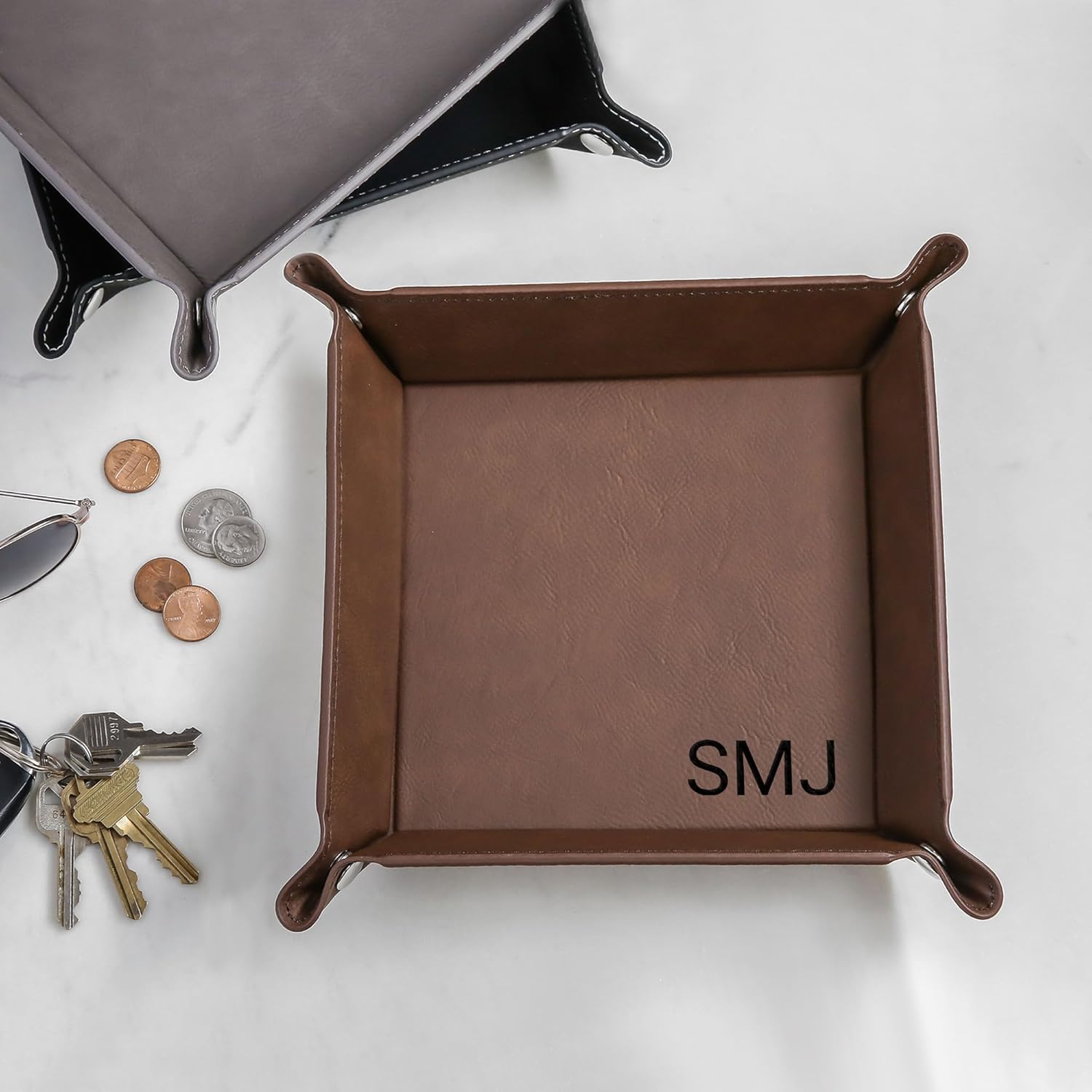 Monogrammed Valet Tray for Men / Brown - Monogrammed