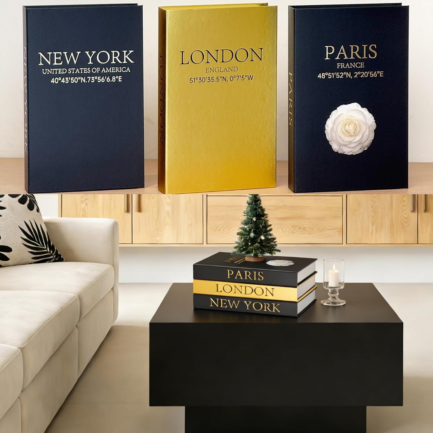 Decorative Books / Stylish Fake Books of Room Decor Aesthetic / Black Golden / Set of 3