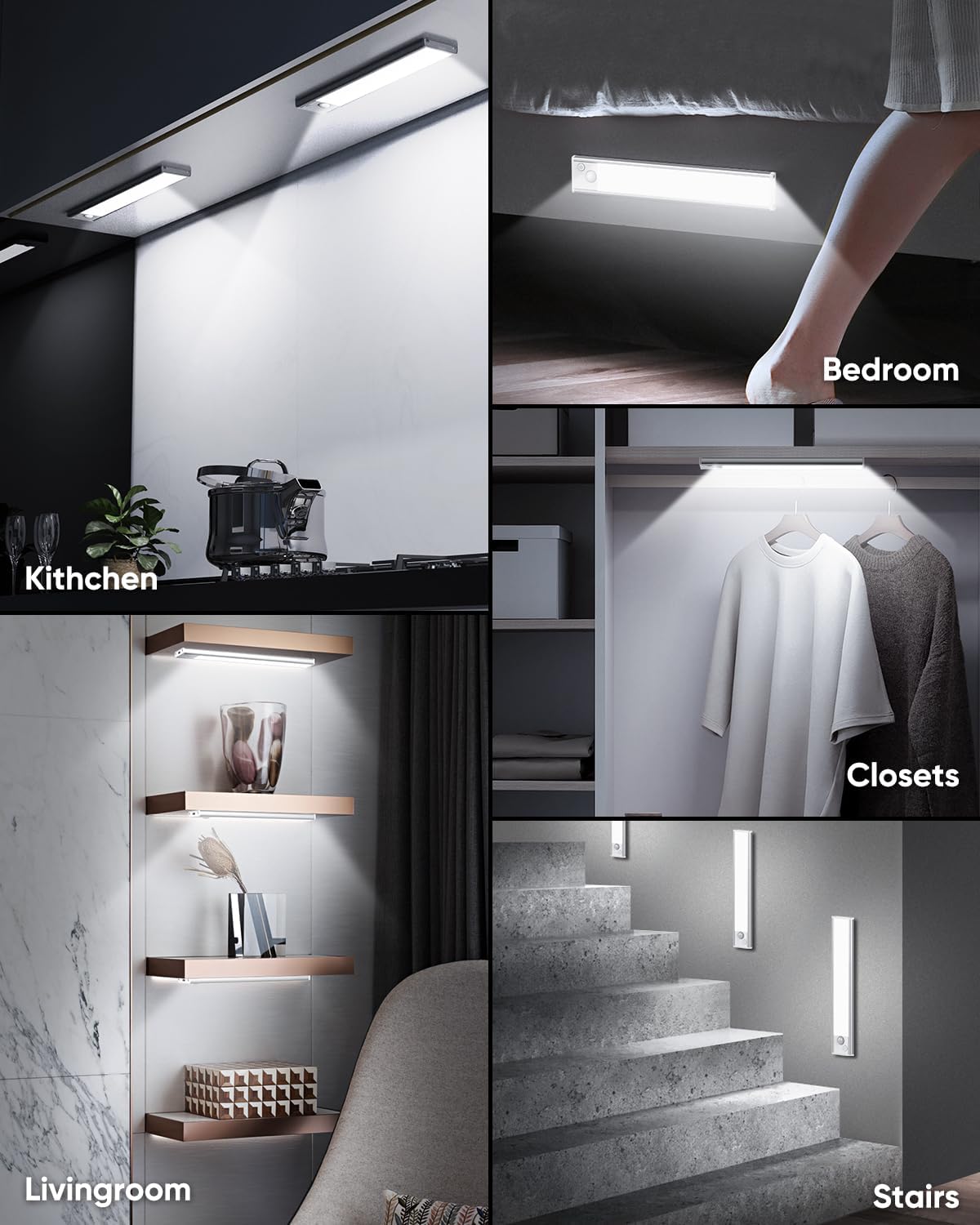 Under Cabinet Lights, LED Rechargeable Battery Operated Motion Sensor Lights Indoor, 6500K Magnetic Dimmable Closet