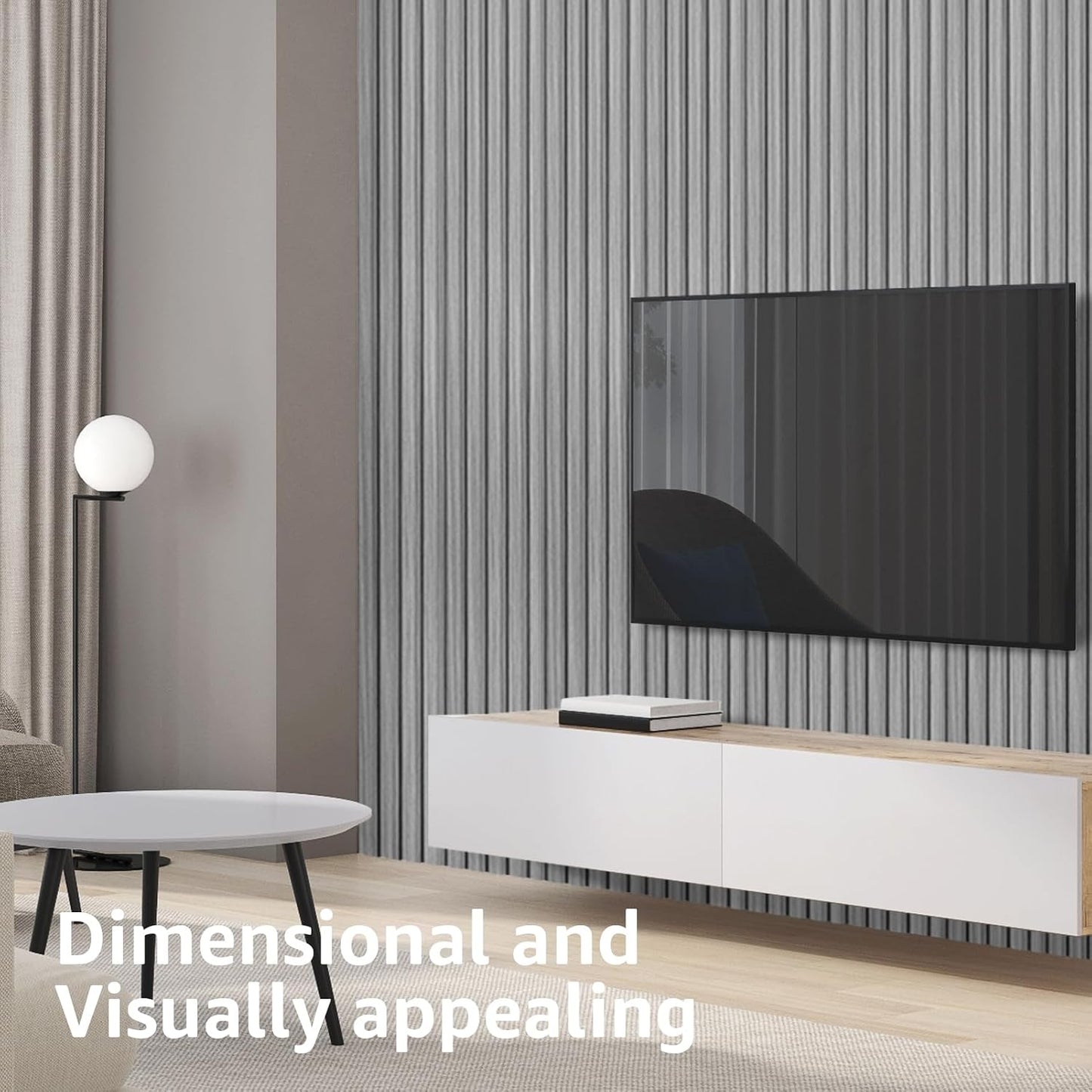 Art3d 96 x 6 Inch WPC 3D Wood Textured Slat Wall Panels, 8-Pack, Gray Oak | Stylish Slat Design, Waterproof, Weather
