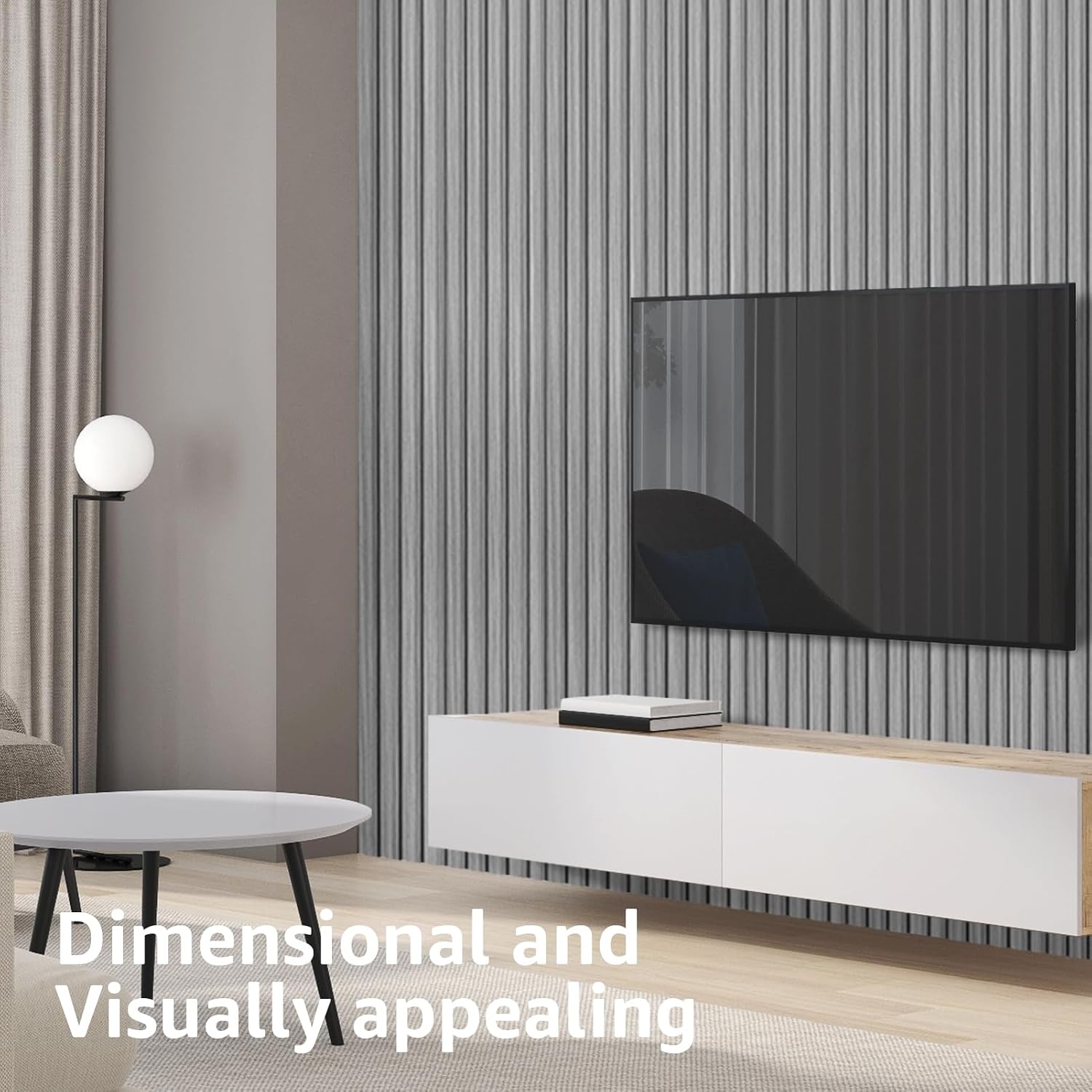 Art3d 96 x 6 Inch WPC 3D Wood Textured Slat Wall Panels, 8-Pack, Gray Oak | Stylish Slat Design, Waterproof, Weather