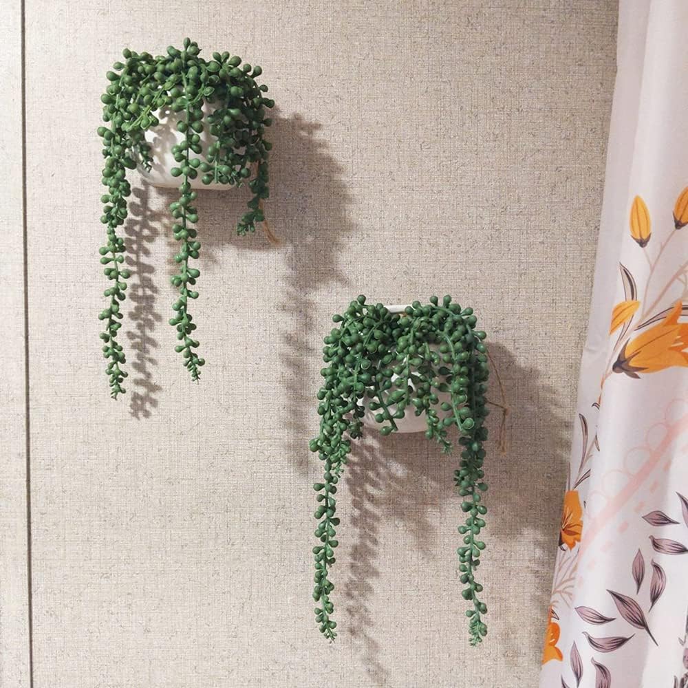 Artificial Fake String of Pearls Plant Faux Succulents Hanging Plants / Dark Green / Set of 3