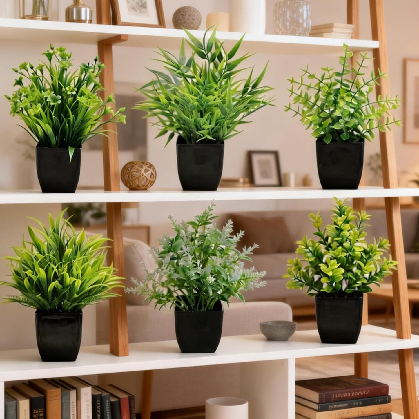 Fake Plants / Small Potted Artificial Greenery Decor / Set of 6