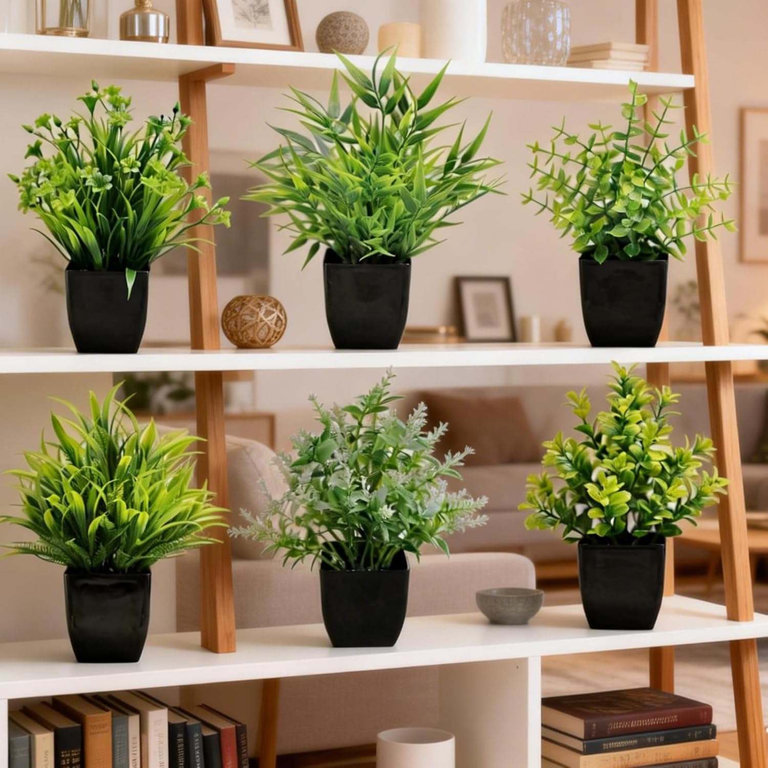 Fake Plants / Small Potted Artificial Greenery Decor / Set of 6