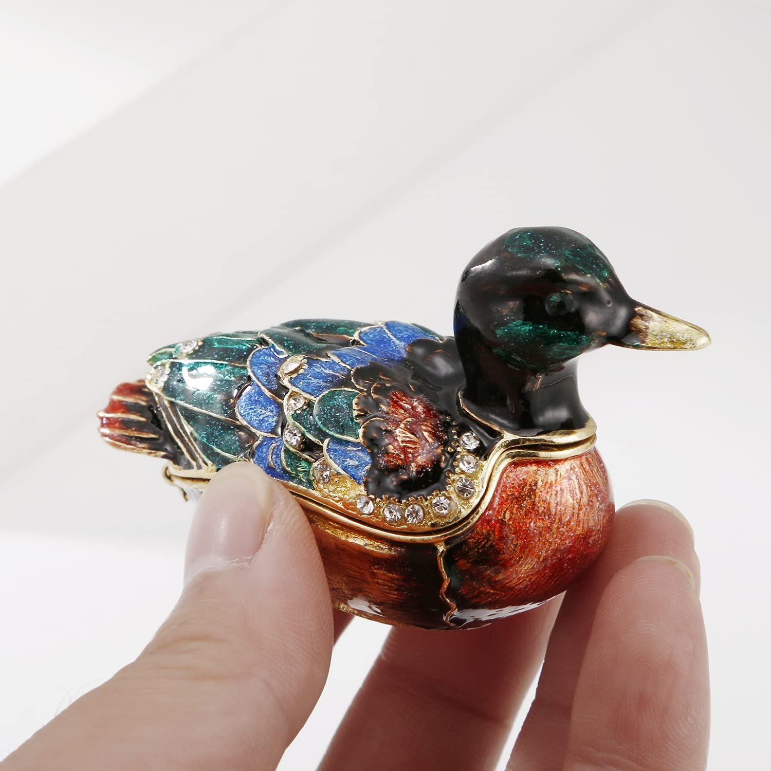 Unique Figurine / Hinged Jewelry Organizer for Ring Earrings / Green Duck