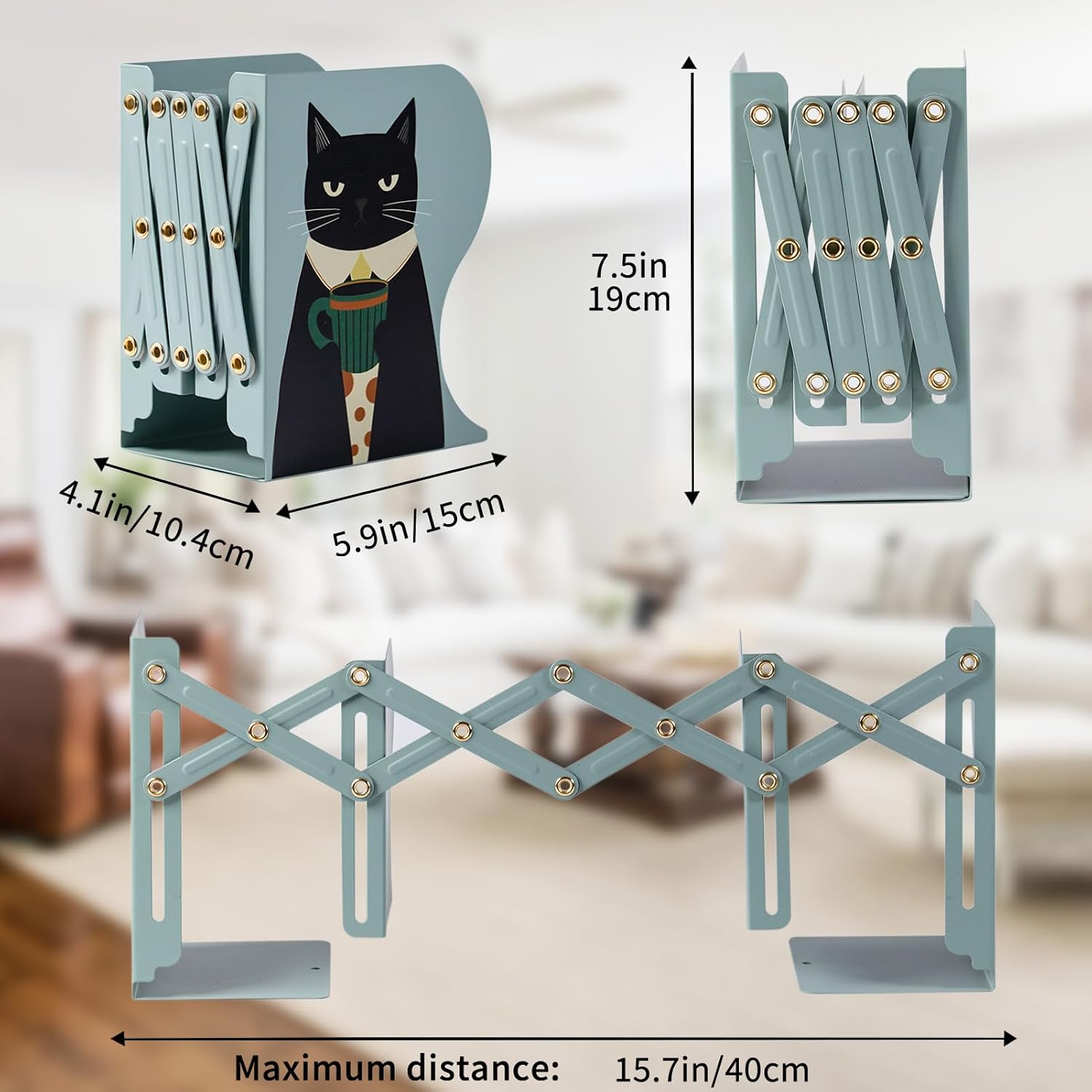 Adjustable Metal Book Ends / Green