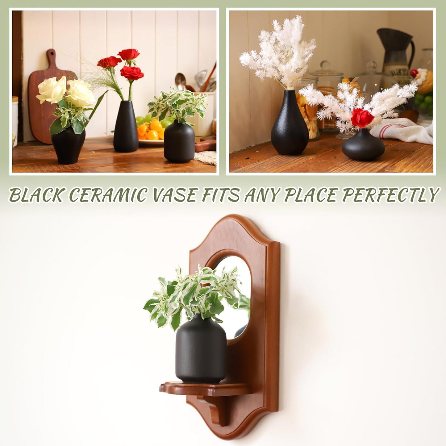 Mini Ceramic Bud Vases for Flowers / Black / Set of 8