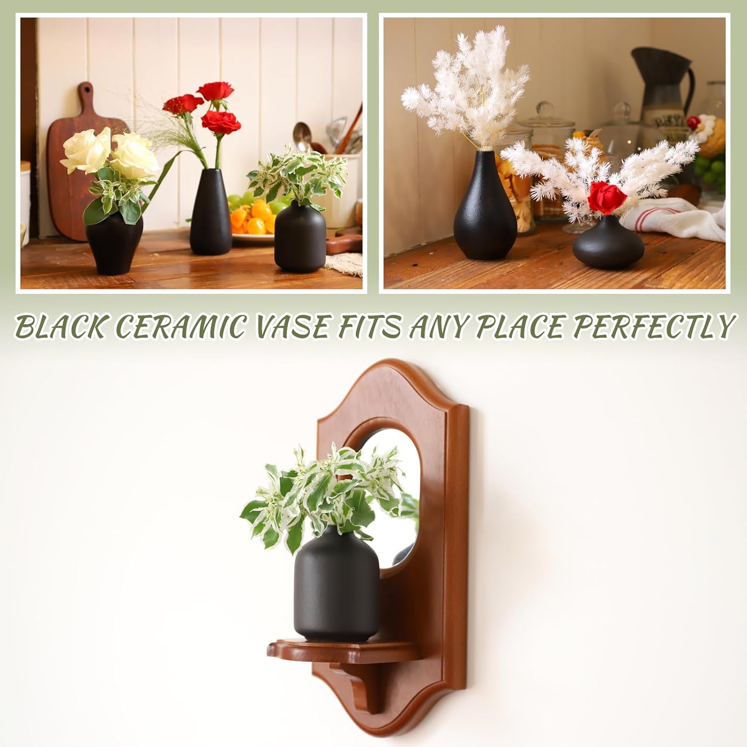 Mini Ceramic Bud Vases for Flowers / Black / Set of 8