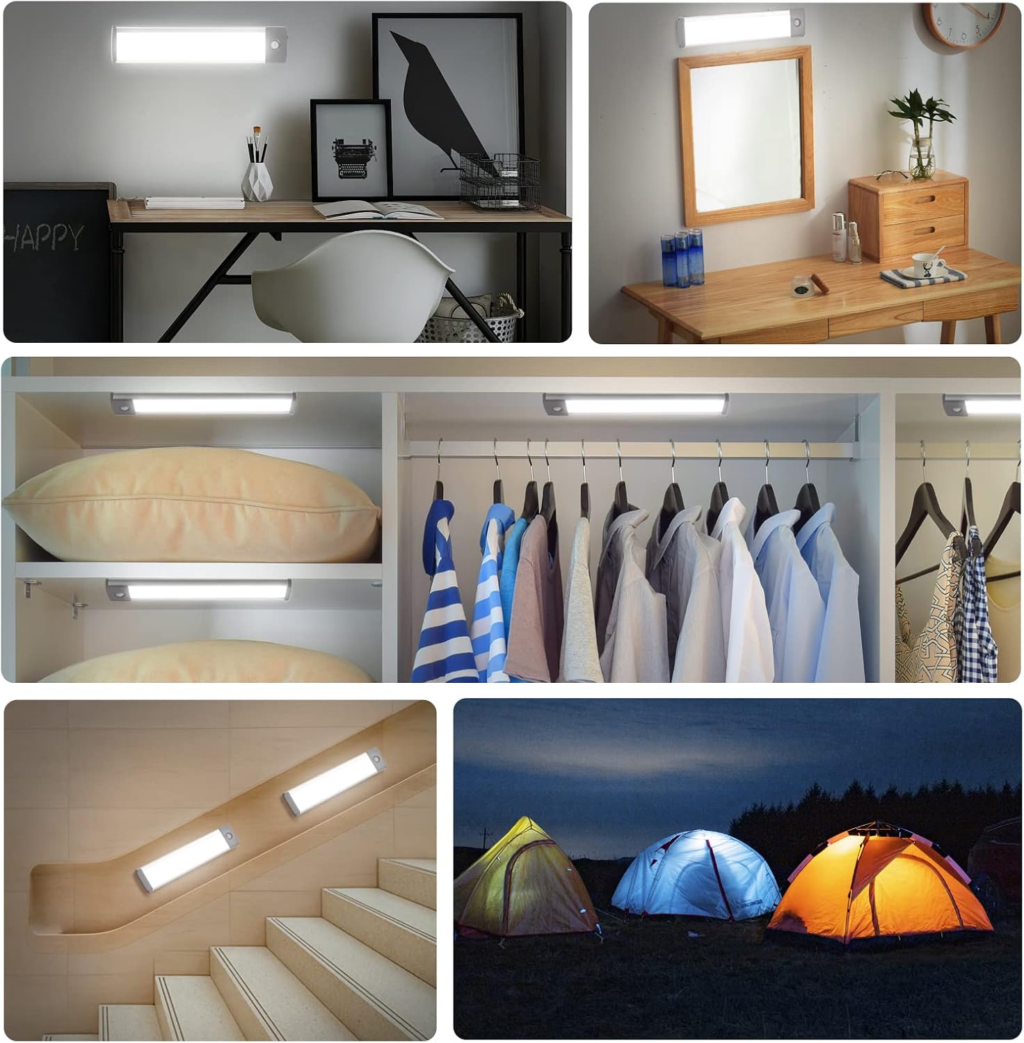 RXWLKJ 30-LED Under Cabinet Lights,USB Rechargeable Kitchen Night Light,Battery Operated Counter Closet