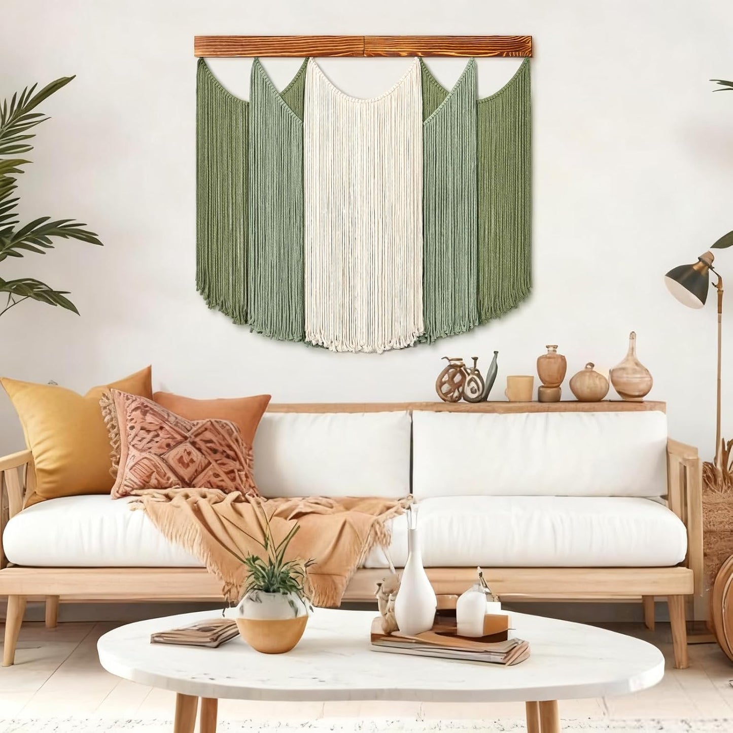Macrame Wall Hanging Dip-Dyed Large Boho Wall Decor Yarn Tapestry Handmade Sage Woven / Green