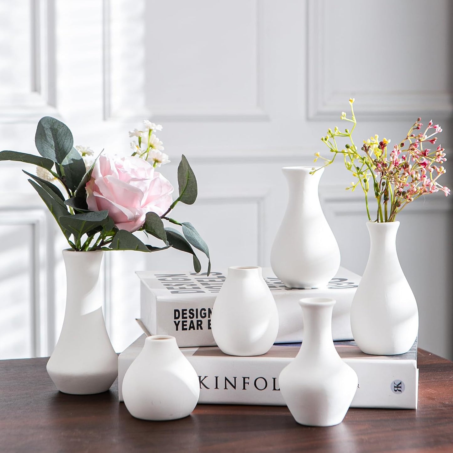 Modern mini ceramic vases / White / Set of 12