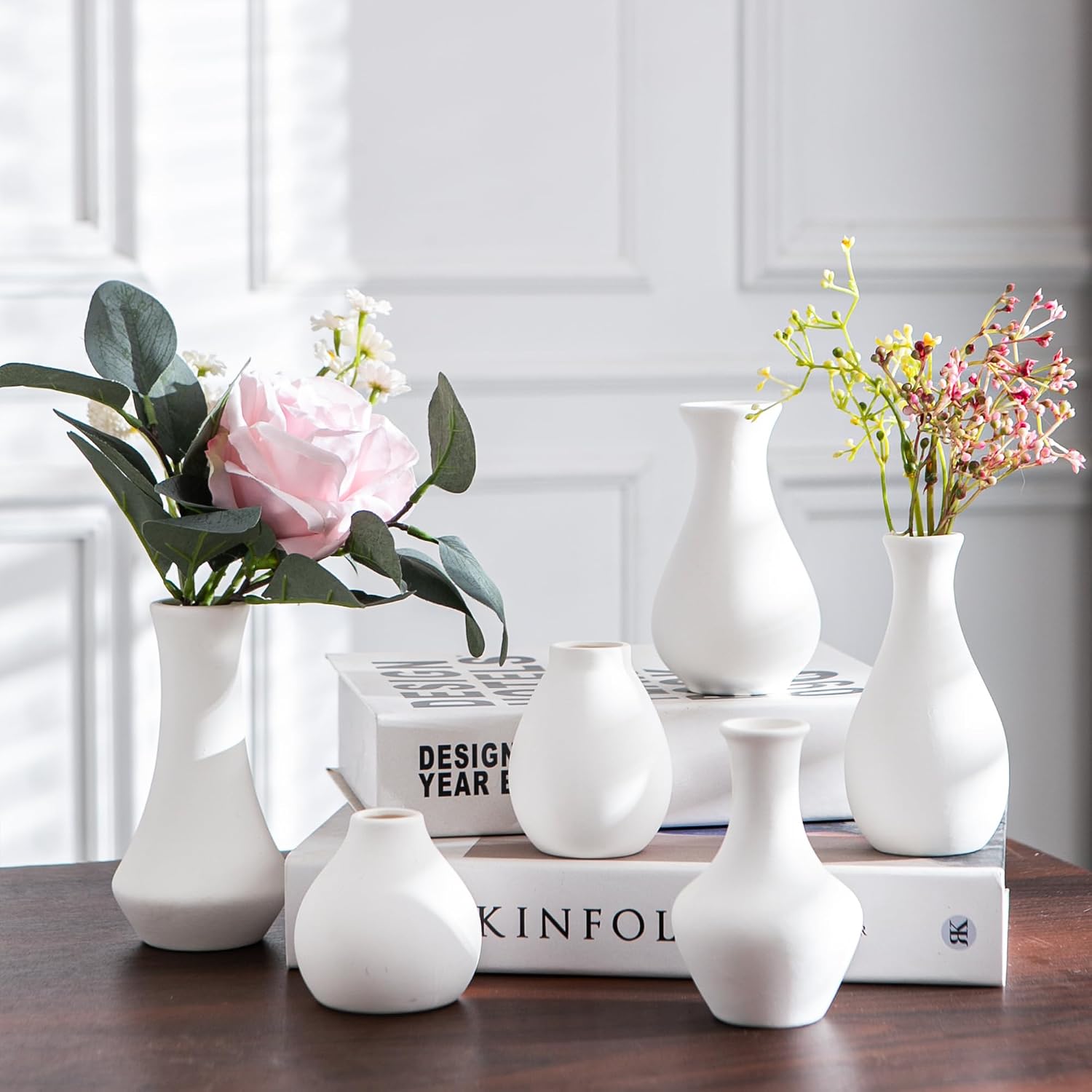 Modern mini ceramic vases / White / Set of 12