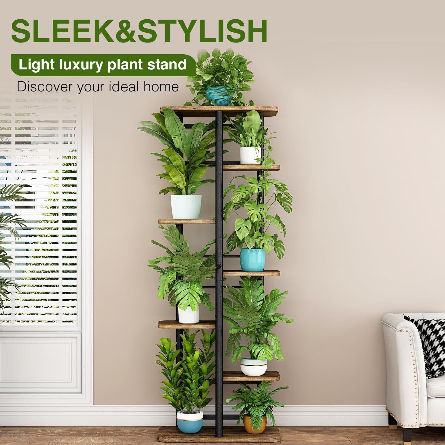 LINZINAR Plant Stand Indoor 7 Tier Metal Corner Tall Flower Shelf | Plant Rack for Multiple Plants, Tiered Flower Plant