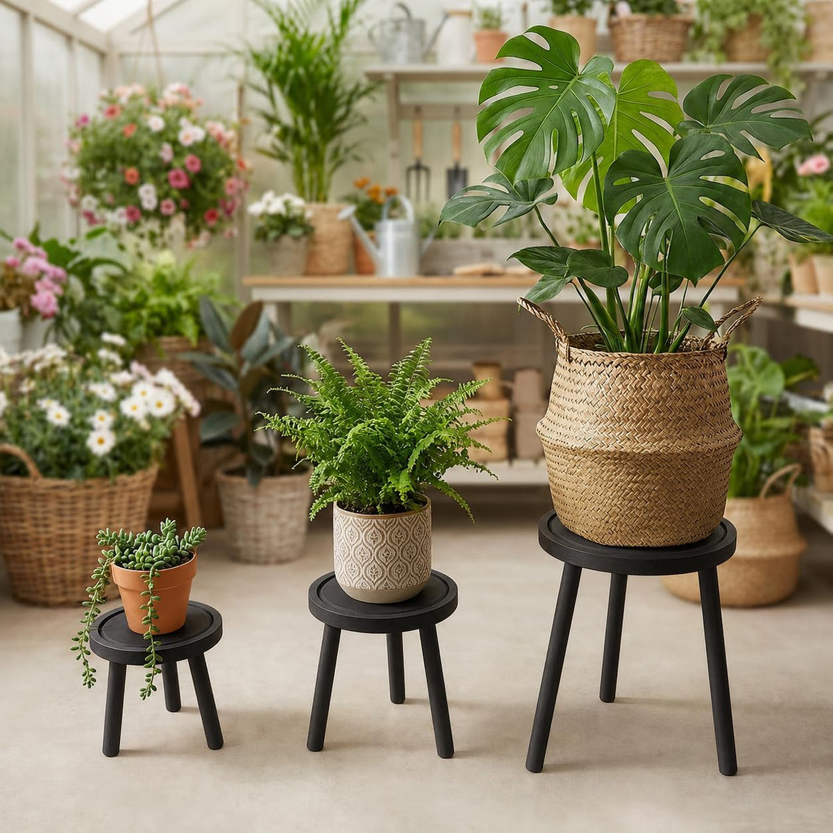Amdermi 3-Pack4-pack Wood Plant Stands Indoor, Single Plant Stand for 6-12 Inch Pots, Mid-Century Modern Plant Stool