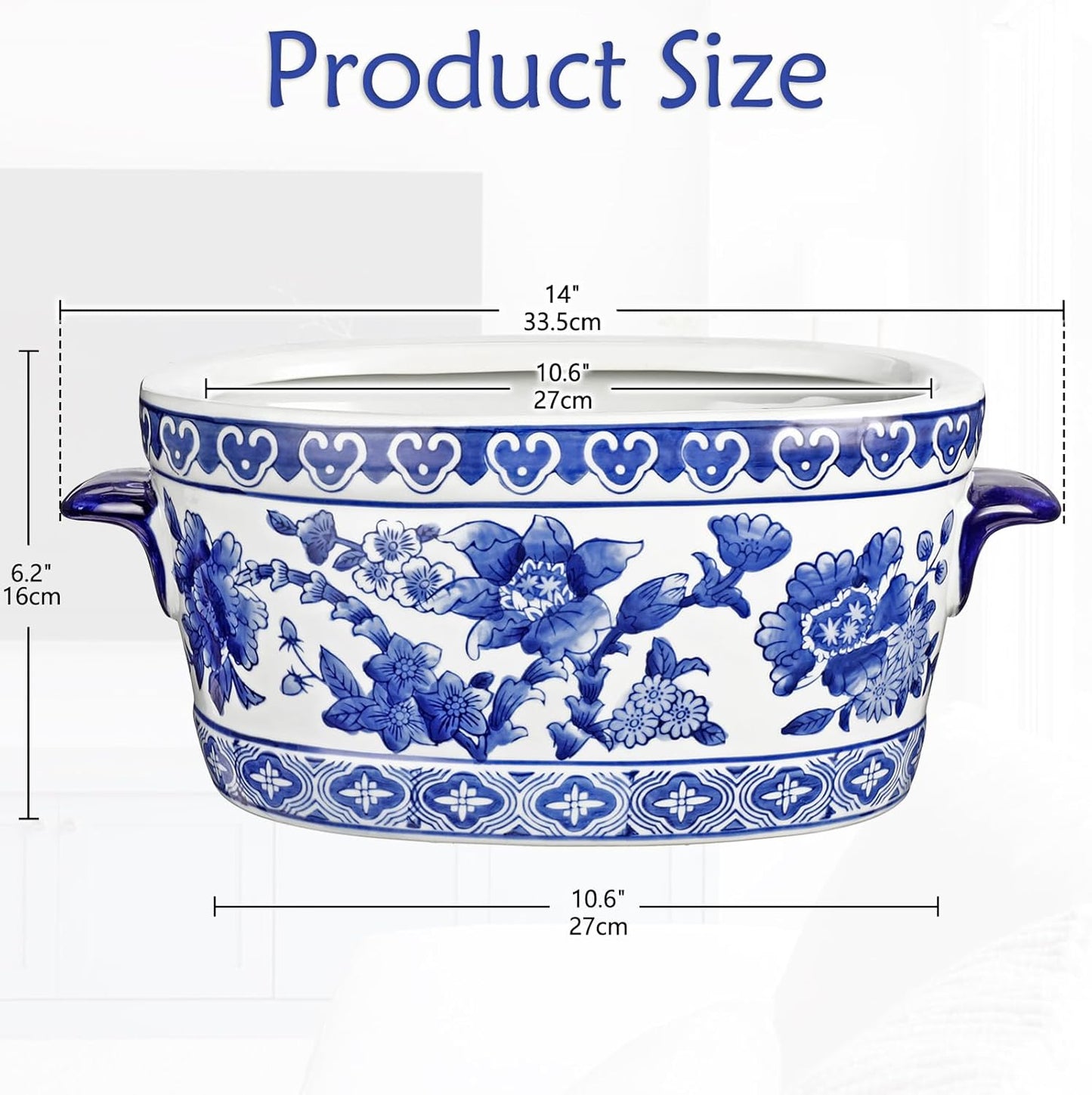 White Ceramic Planter Pot / 10.6 / Blue