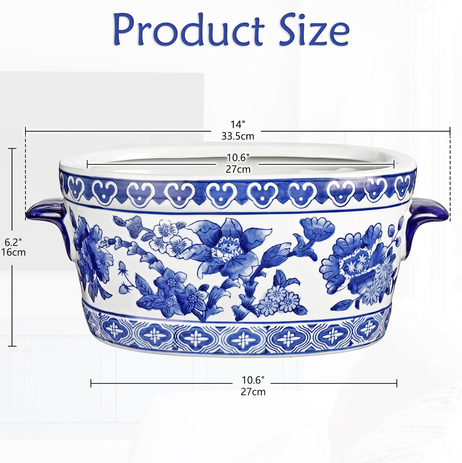 White Ceramic Planter Pot / 10.6 / Blue