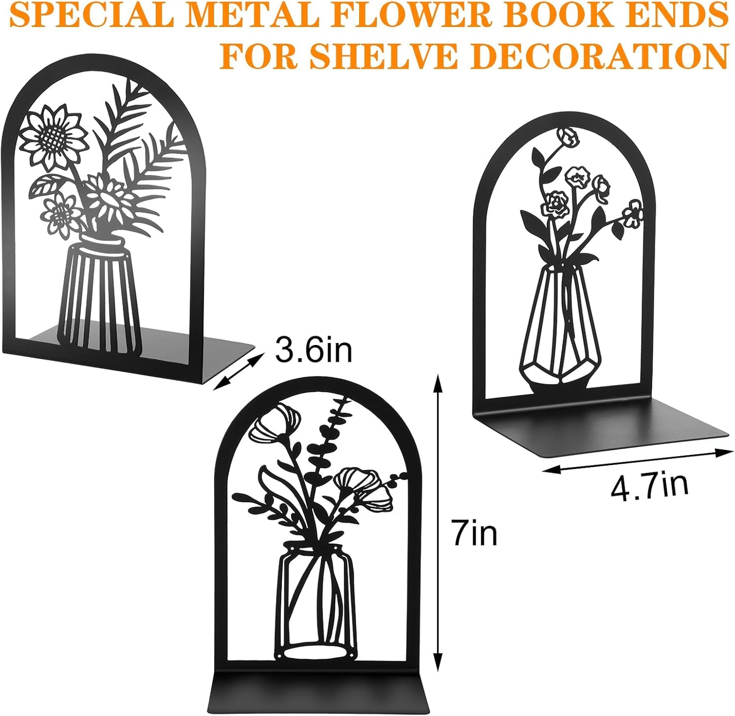 Decorative Metal Bookends / Flower Book Shelf Holder