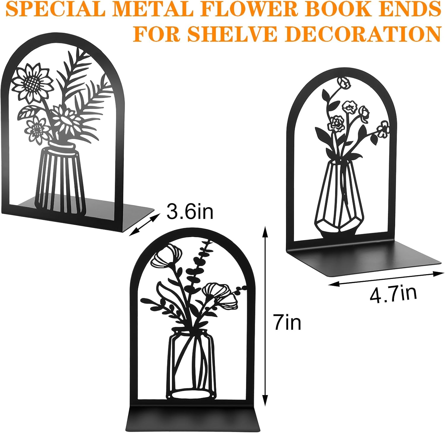 Decorative Metal Bookends / Flower Book Shelf Holder