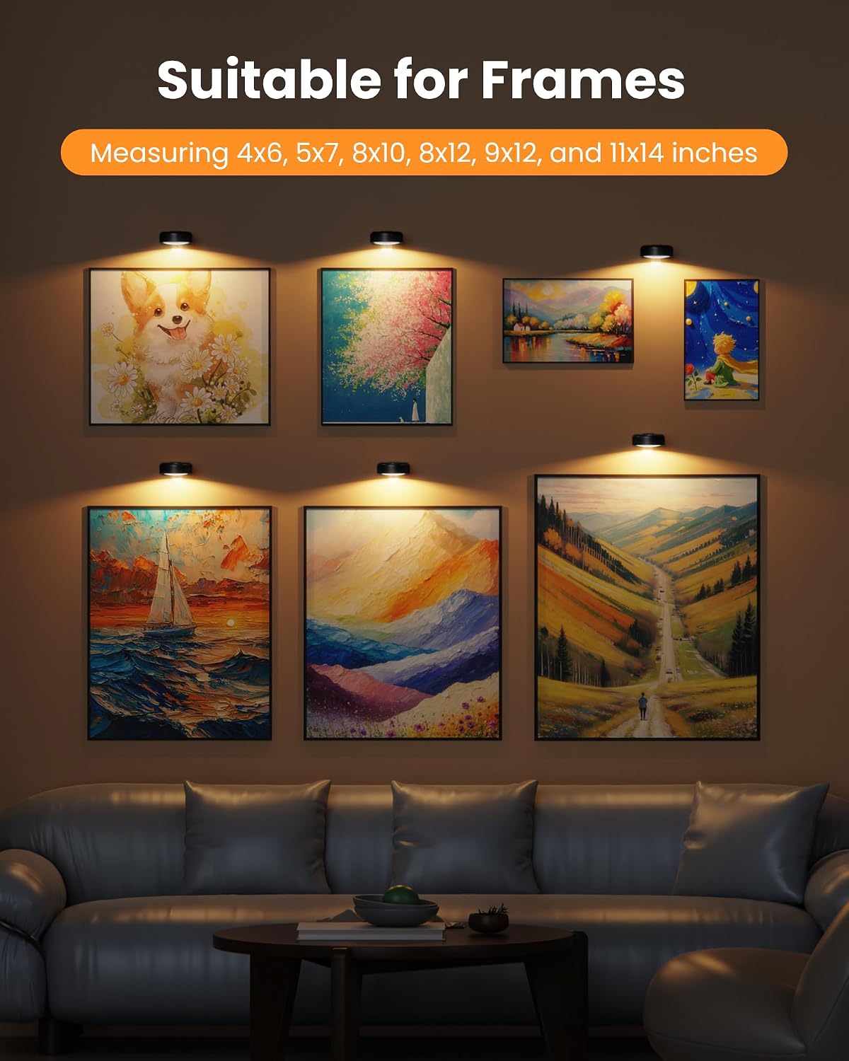 Picture Lights for Wall,Wireless 2000mAh Rechargeable Magnetic LED Puck Lights with Remote,3 Color Temps and 12
