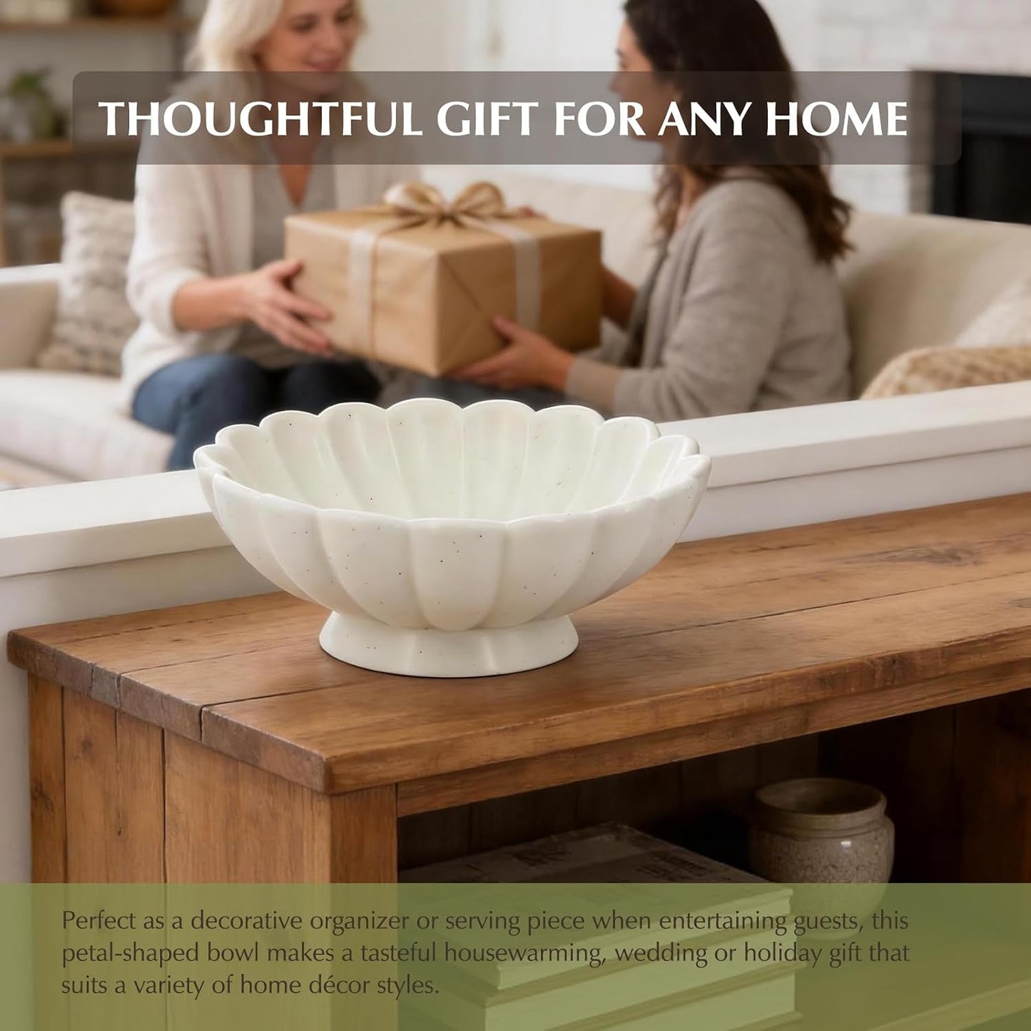 8- Medium Fluted Ceramic Decorative Bowl / Cream White