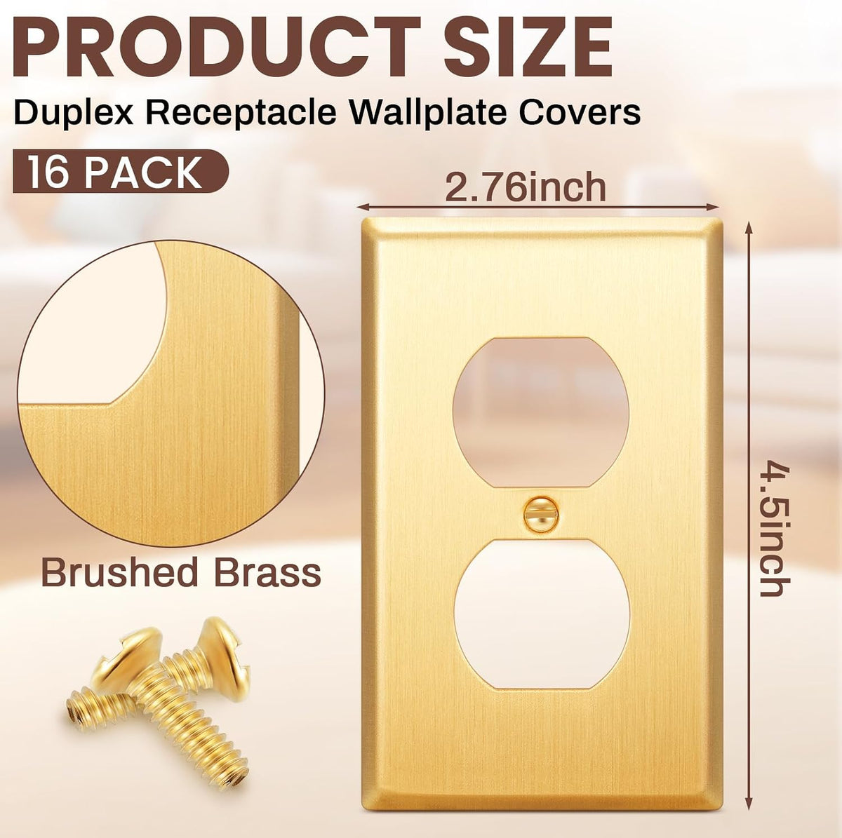 Zonon 16 Pack Gold Outlet Covers 4.50" x 2.76" Duplex Outlet Cover Brass Metal Brushed Decorative Gold Receptacle Wall